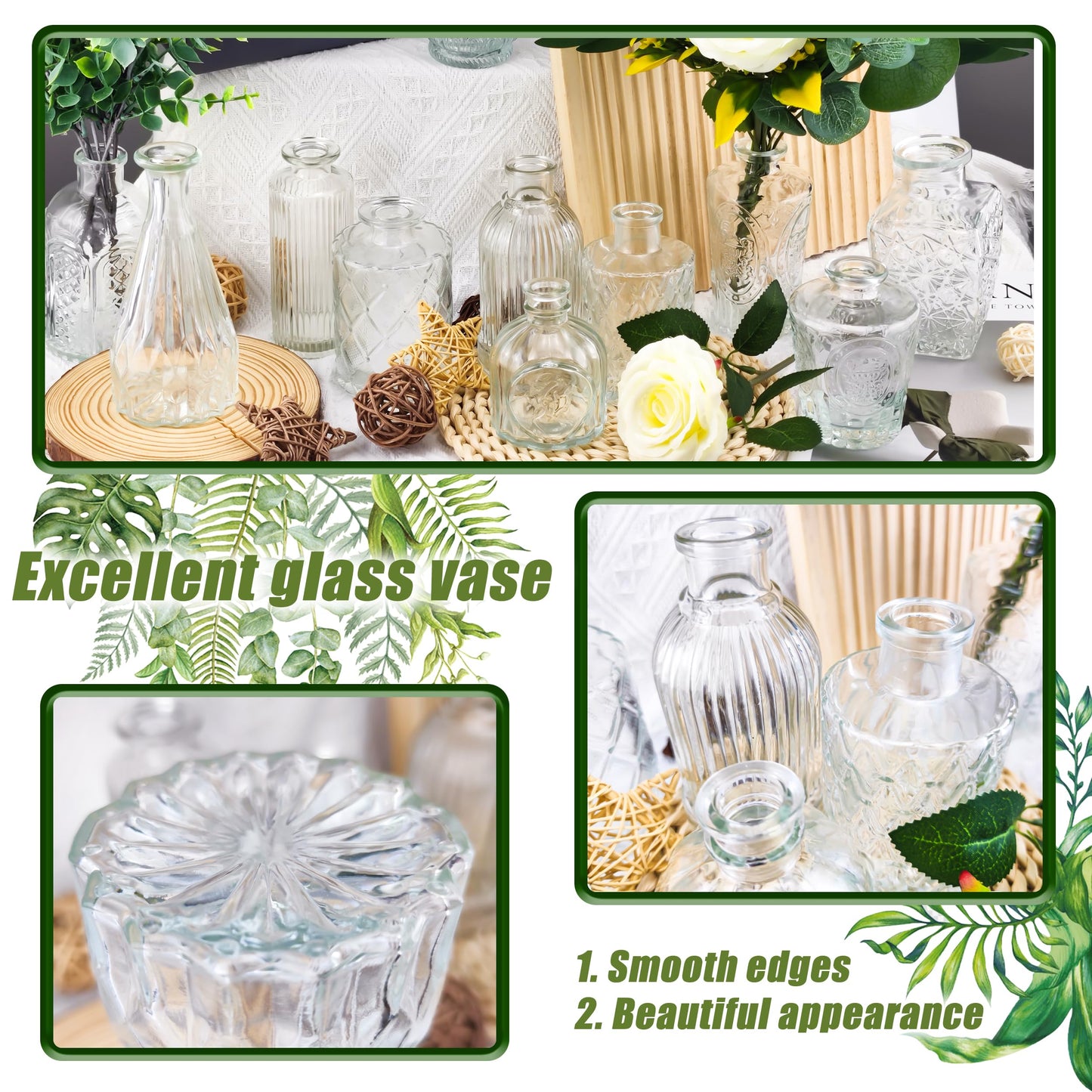 KOPWVA Artificial Flowers with Vases, 108 Pcs Fake Plants & Bud Vases, Centerpieces Flowers DIY Set Suitable for Central Table,Weddings,Office and Indoor Decoration