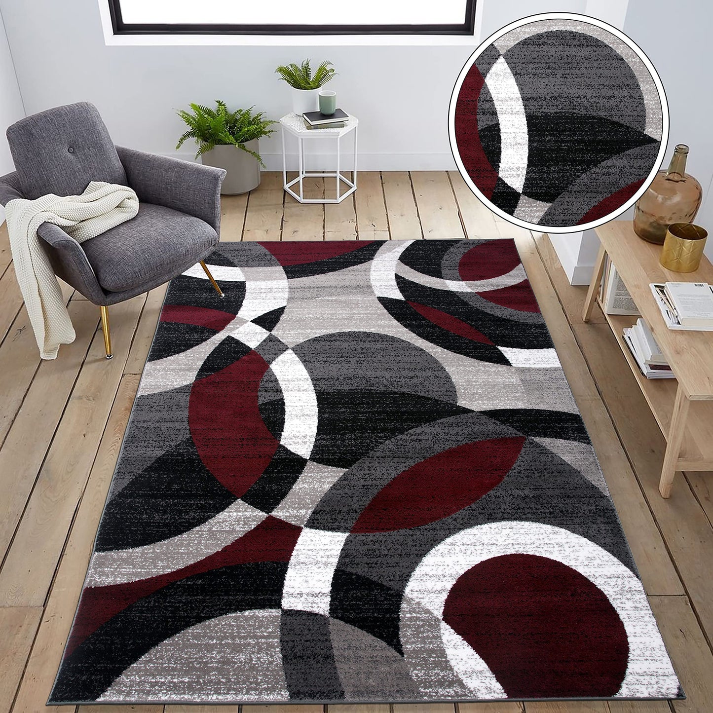 Rugshop Contemporary Abstract Circles Perfect for high Traffic Areas of Your Living Room,Bedroom,Home Office,Kitchen Area Rug 5'3" x 7'3" Red