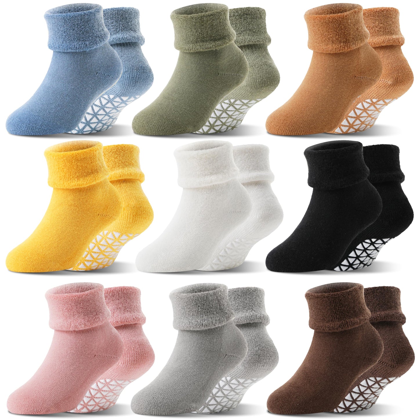 Baby Boys Girls Grips Socks Toddlers Kids Infants Anti Slip Non Skid Funny Cartoon Ankle Crew Socks with Grippers 9 Pairs