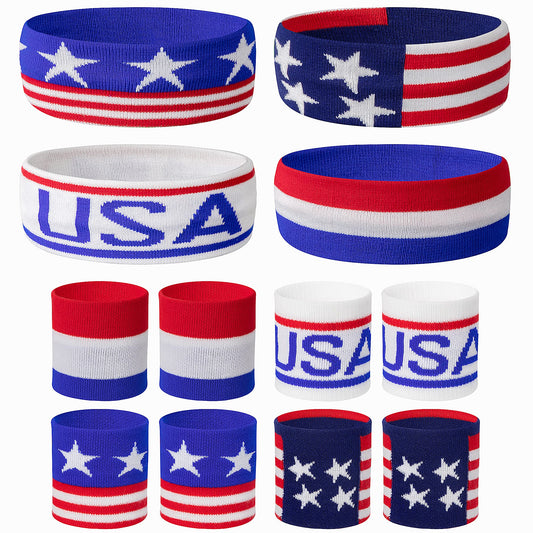 American Flag Sports Headband and Wristband- Striped Sweatband Set for Basketball, Football, Running, Gym, Exercise