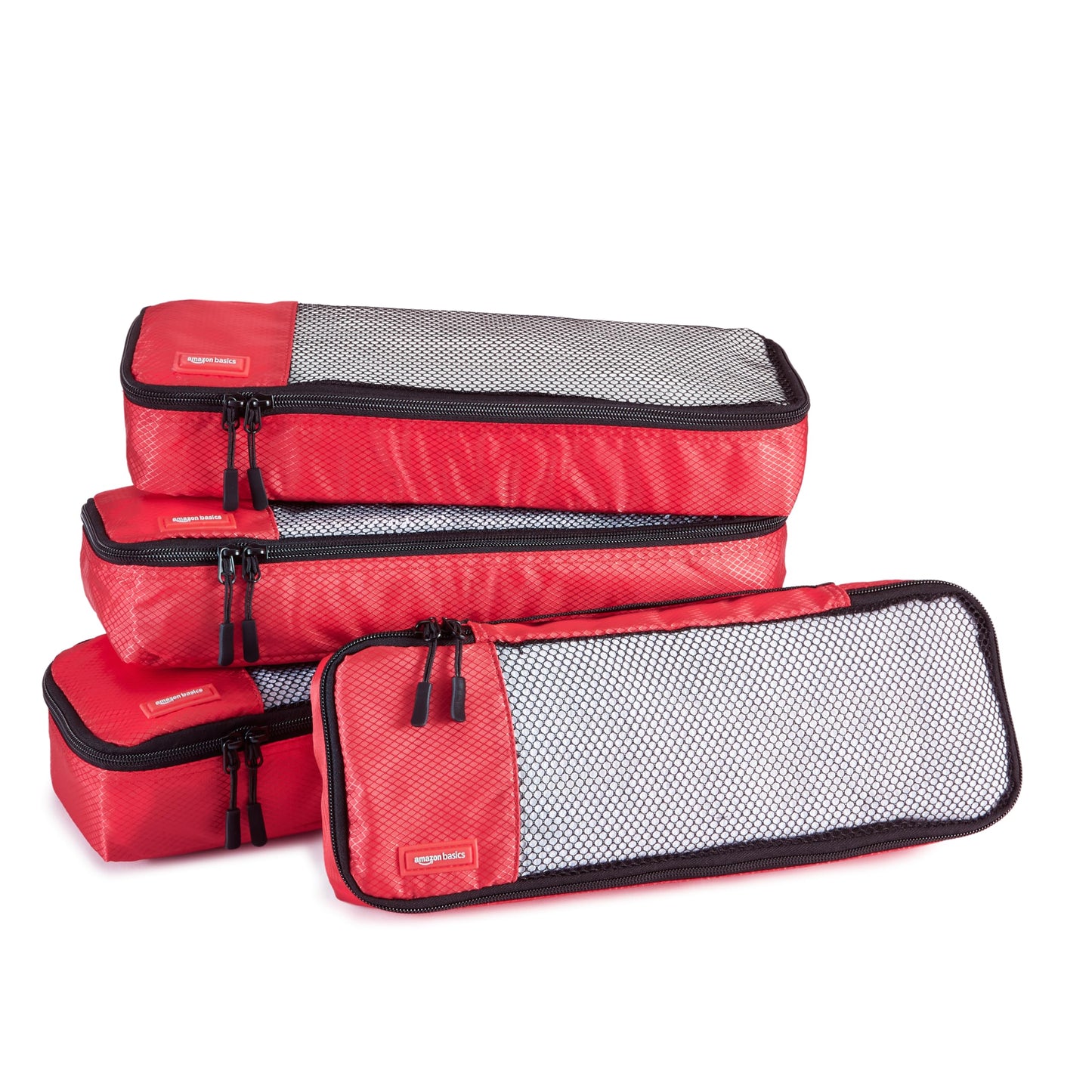 Amazon Basics Lightweight Packing Cubes Travel Organizer Set with Double Zipper, Mesh Top, Multiple Sizes, 4 Piece, Gray