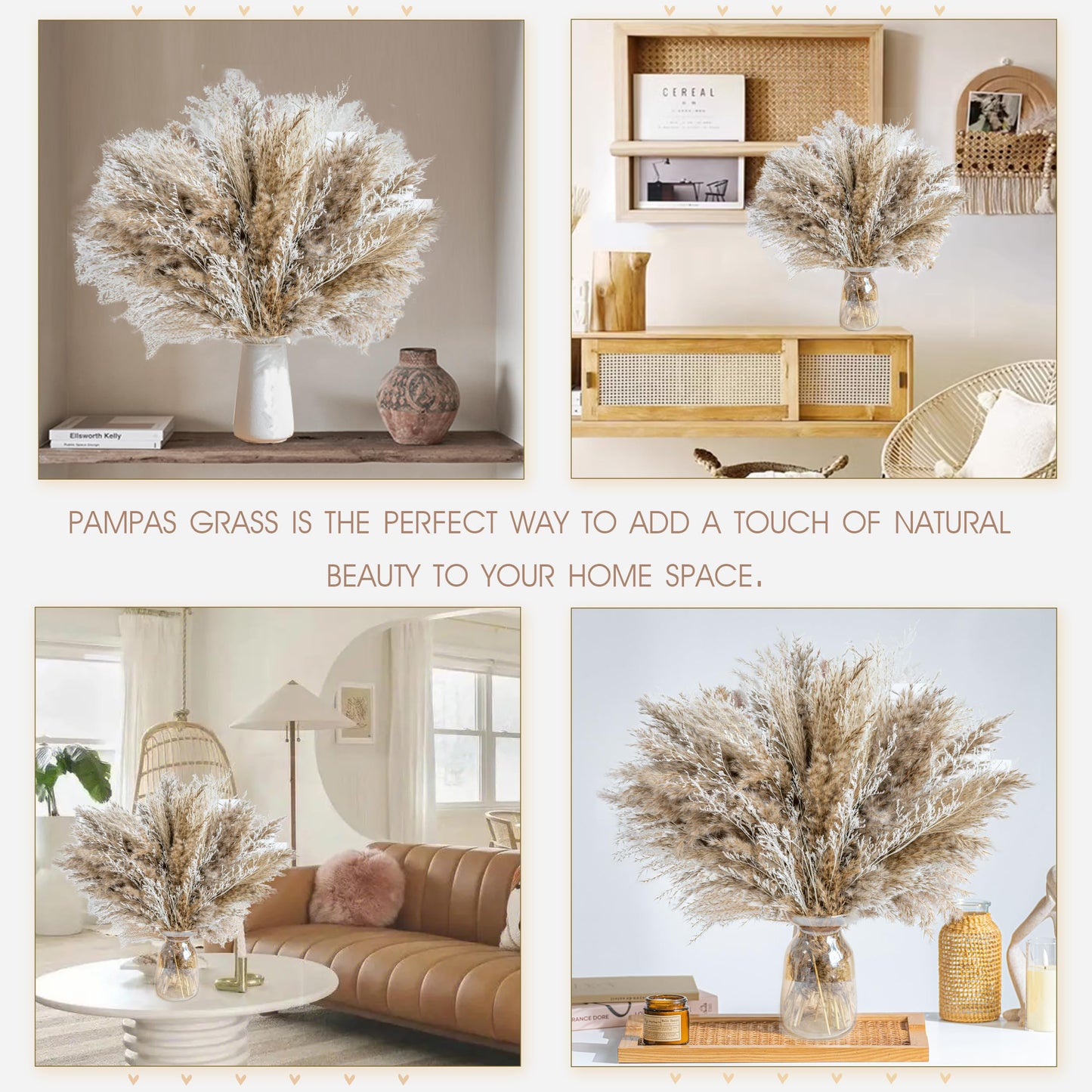WILD AUTUMN Pampas Grass Decor dreid Flowers Fluffy pompas Grass vase Filler White Pampas Wedding Boho deocr Flowers Home Table Decor, Rustic Farmhouse (01-20Brown&20White)