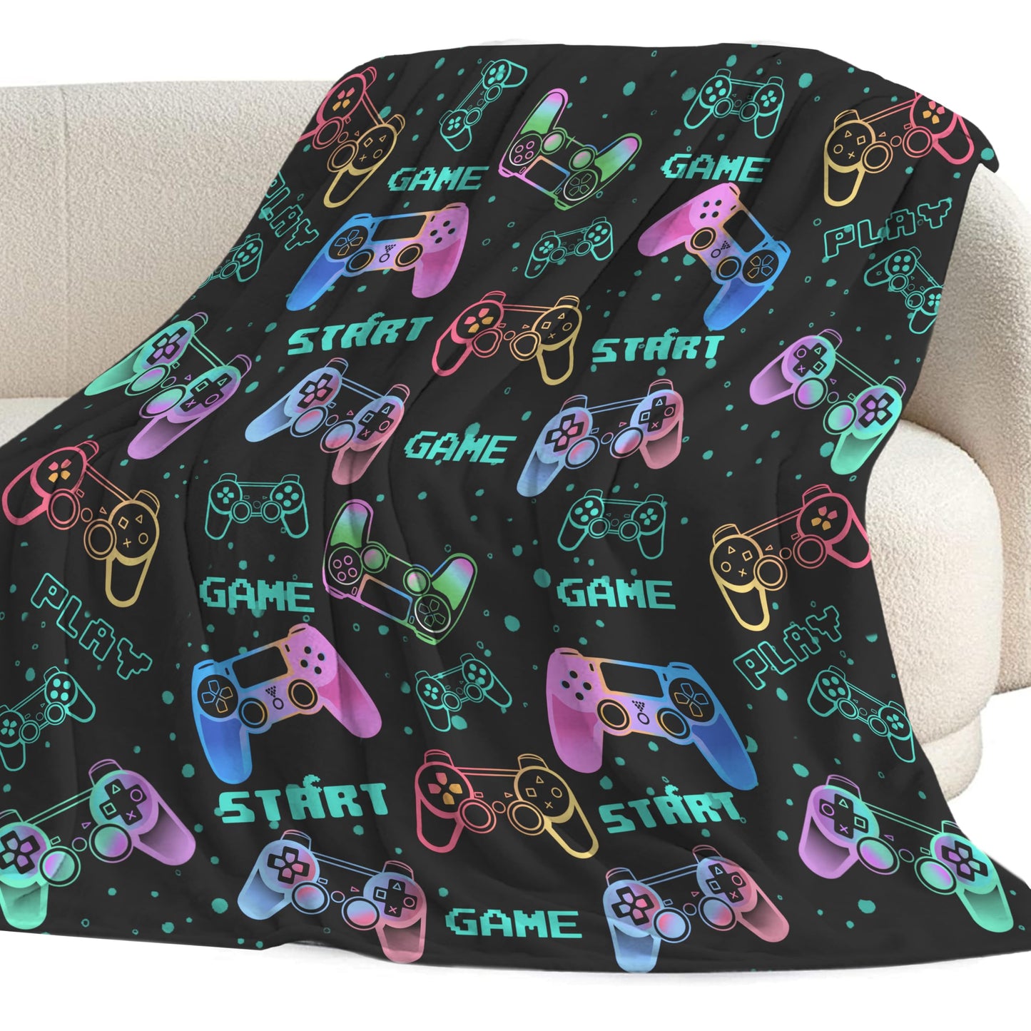 Uyivugmo Gaming Cloud-Like Flannel Blanket for Teens All-Season Throw Blanket for Boys Girls Versatile Geometric Grip Design Easy Care