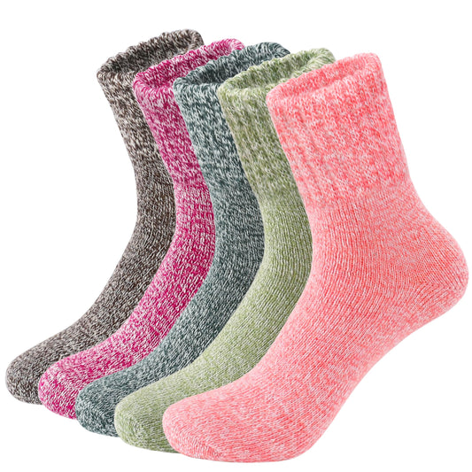 LWWTBS Womens Wool Socks 5 Pairs Winter Warm Thick Knit Wool Soft Vintage Casual Crew Socks Gifts for Women Men (Mul-5)