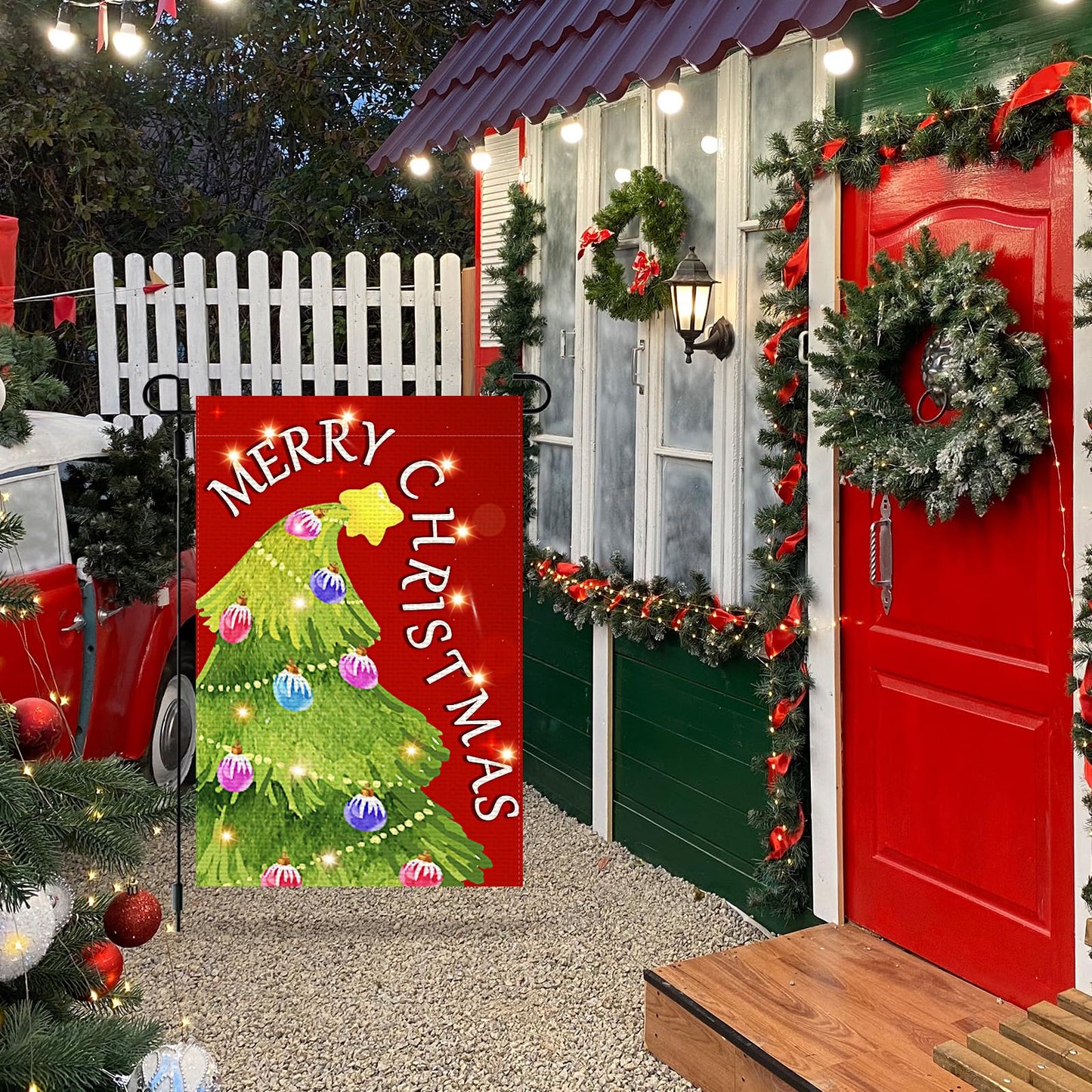 3Pcs Winter Garden Flag Lighted Decorations Welcome Winter Snowman Garden Flag Sign with LED Double Sided Happy New Year 2025 Merry Christmas Lawn Flag Decor for Outdoor Holiday Favor Gifts Supplies