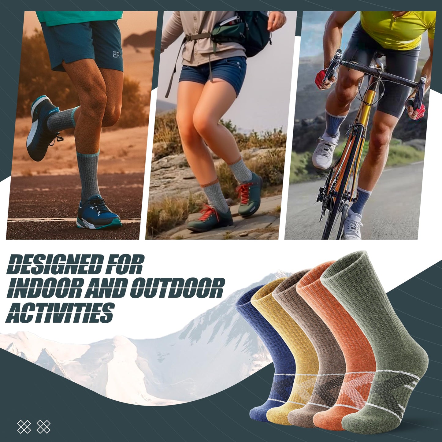 ANTSANG Merino Wool Socks for Men & Women Thermal Winter Hiking Warm Thick Crew Cozy Boot Work Gift Socks Stocking Stuffers 5 Pairs(Assorted D,L)