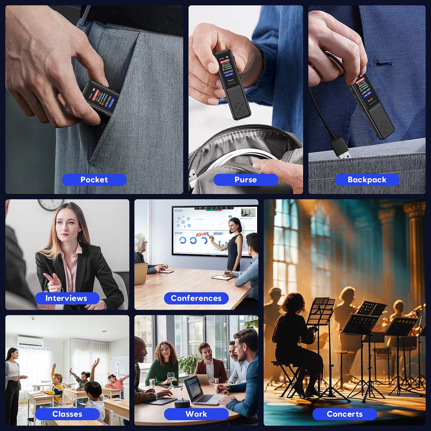 64GB Voice Recorder - Upgraded Digital Voice Activated Recorder with AI Noise Reduction Technology, Dictaphone Tape Recording Device with Playback for Lectures Meetings/Classes/Interview