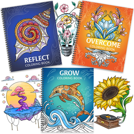 RYVE Coloring Books for Adults Relaxation - Set of 3 Stress Relief Coloring Book with Inspiring Quotes, Adult Coloring Book for Women, Easy Coloring Books for Adults, Stress Relief Gifts for Women