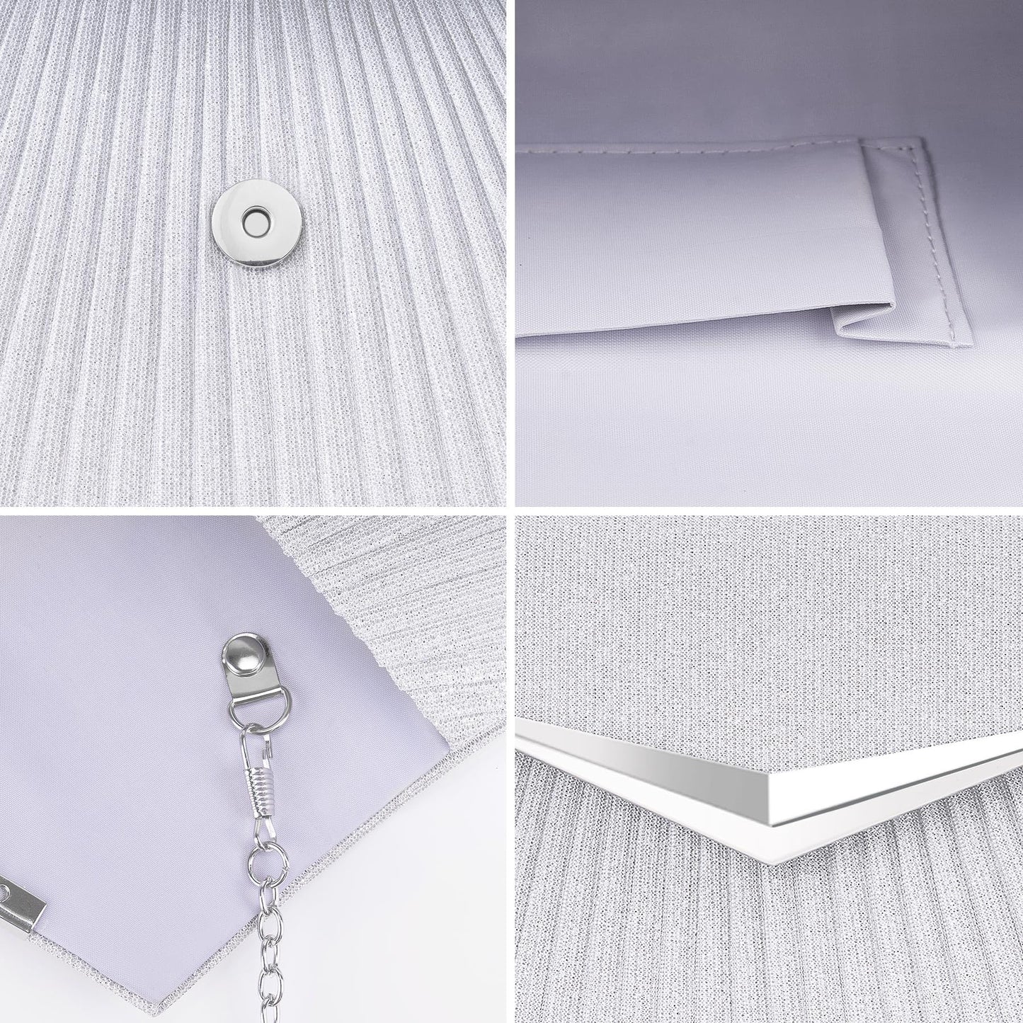 Larcenciel Women's Evening Handbags, Sparkly Pleated Silver Evening Purse with Metal Chain, Elegant Sequins Clutch Purses For Wedding Guest Formal Cocktail Prom Party Disco Club, 8.3x2.1x5.3inches