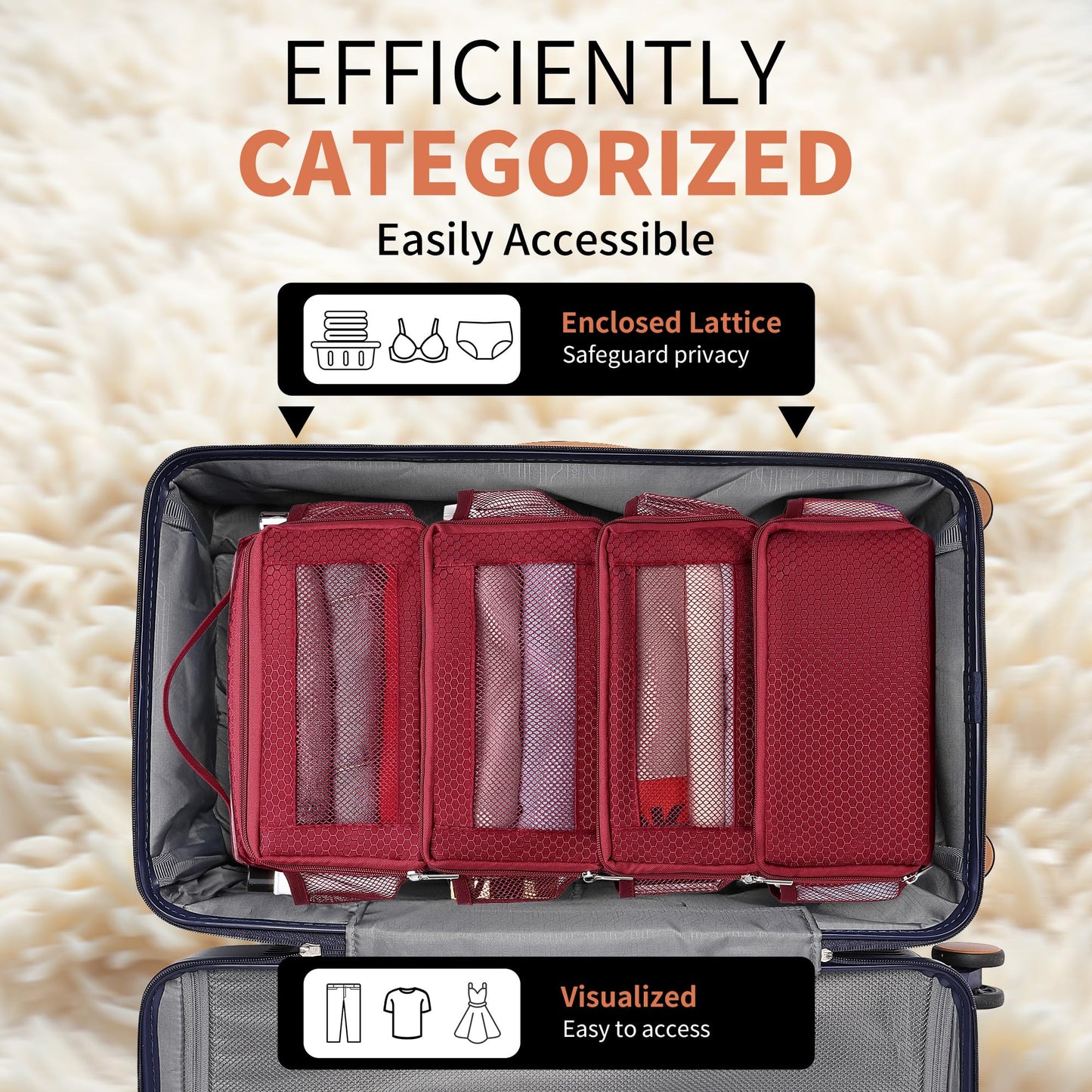 Aucovely Suitcase Organizer Travel Bags Organizer for Luggage Compression Hanging Packing Cubes for Travel Carry on Closet (Bag Only)