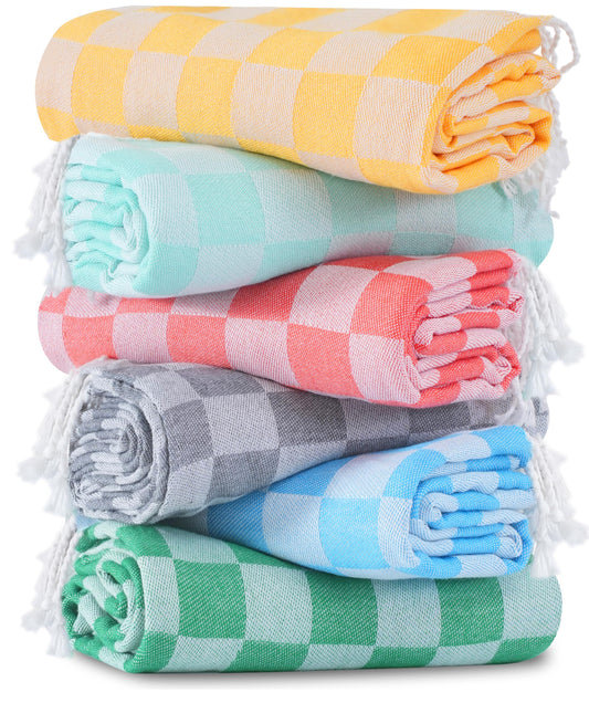 6 Packs Turkish Beach Towel Blanket Bath Pool Towels Bulk Travel Sand Free Quick Dry Extra Large Oversized Cute Big Cotton Soft Lightweight Compact Proof Men Women Adult Long Aesthetic Cloud
