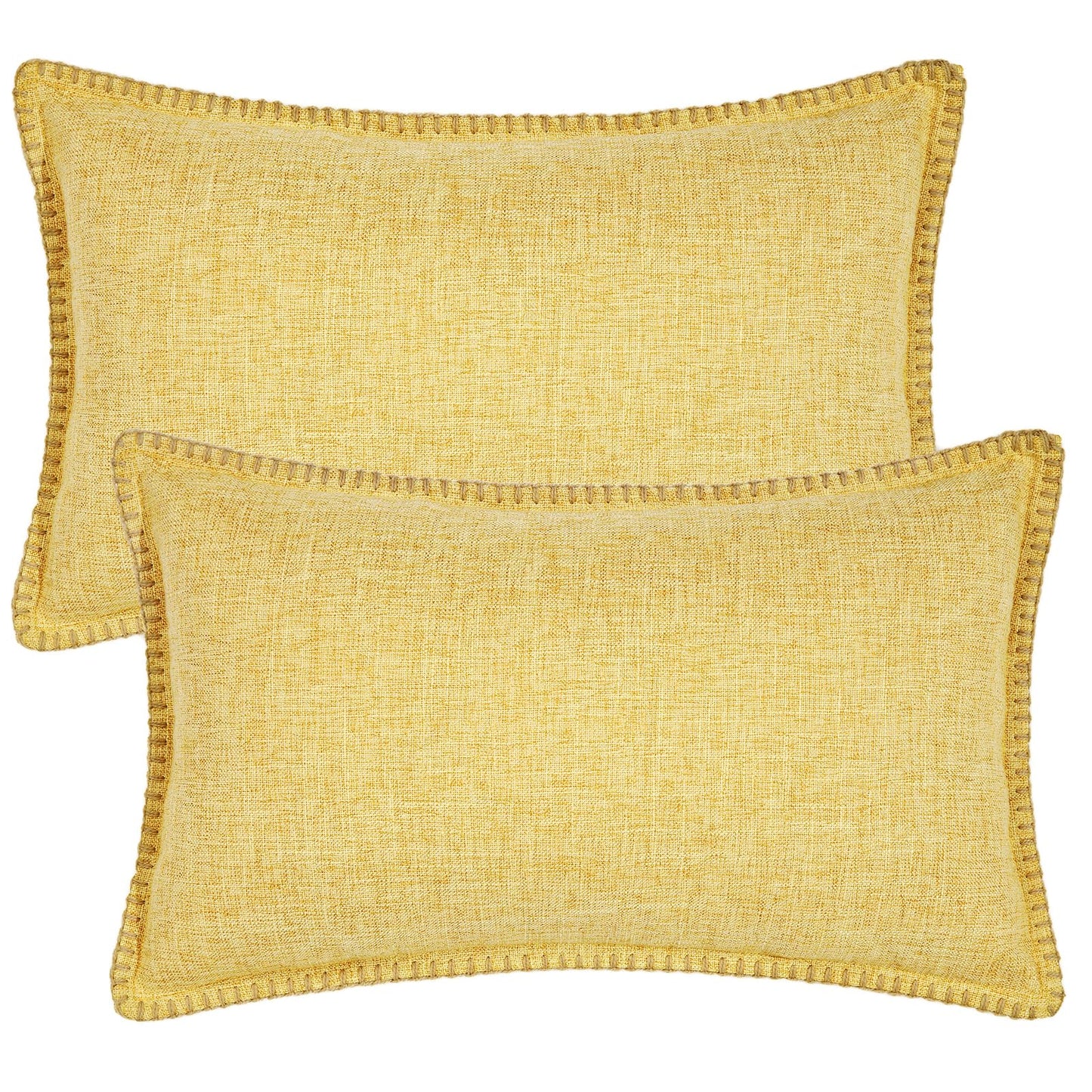 decorUhome Decorative Outdoor Throw Pillow Covers 12x20 Set of 2, Lumbar Linen Rustic Neutral Farmhouse Pillow Covers with Stitched Edge for Couch, Sofa, Living Room, Mustard Yellow
