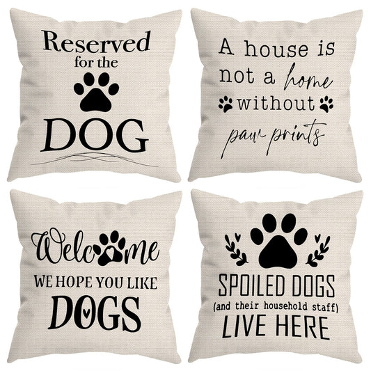 HUYAW Reserved for The Dog Claw Welcome We Hope You Like Dogs Decorative Throw Pillow Cover, Funny Dog Lover Gifts for Women, Funny Dog Quotes Pillow Covers 18 x 18 Inch Room Bed Sofa Decor Set of 4