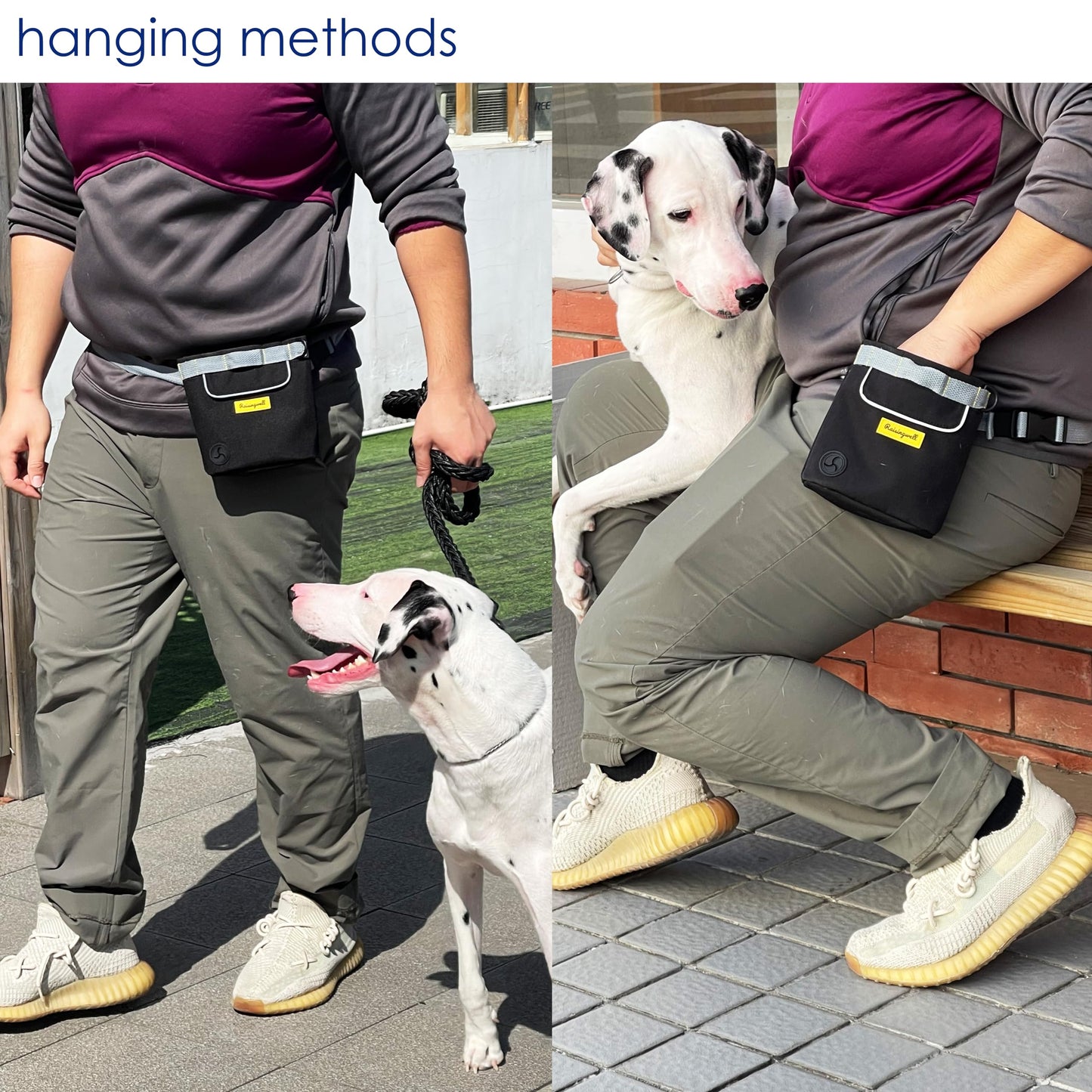 Raisingwell Dog Treat Pouch for Pet Walking and Training with Clicker 2 Cup Silicone Bag Small Fanny Pack Holder for Puppy Snack Dispenser Kit for Leash and Outdoor Use (Black)