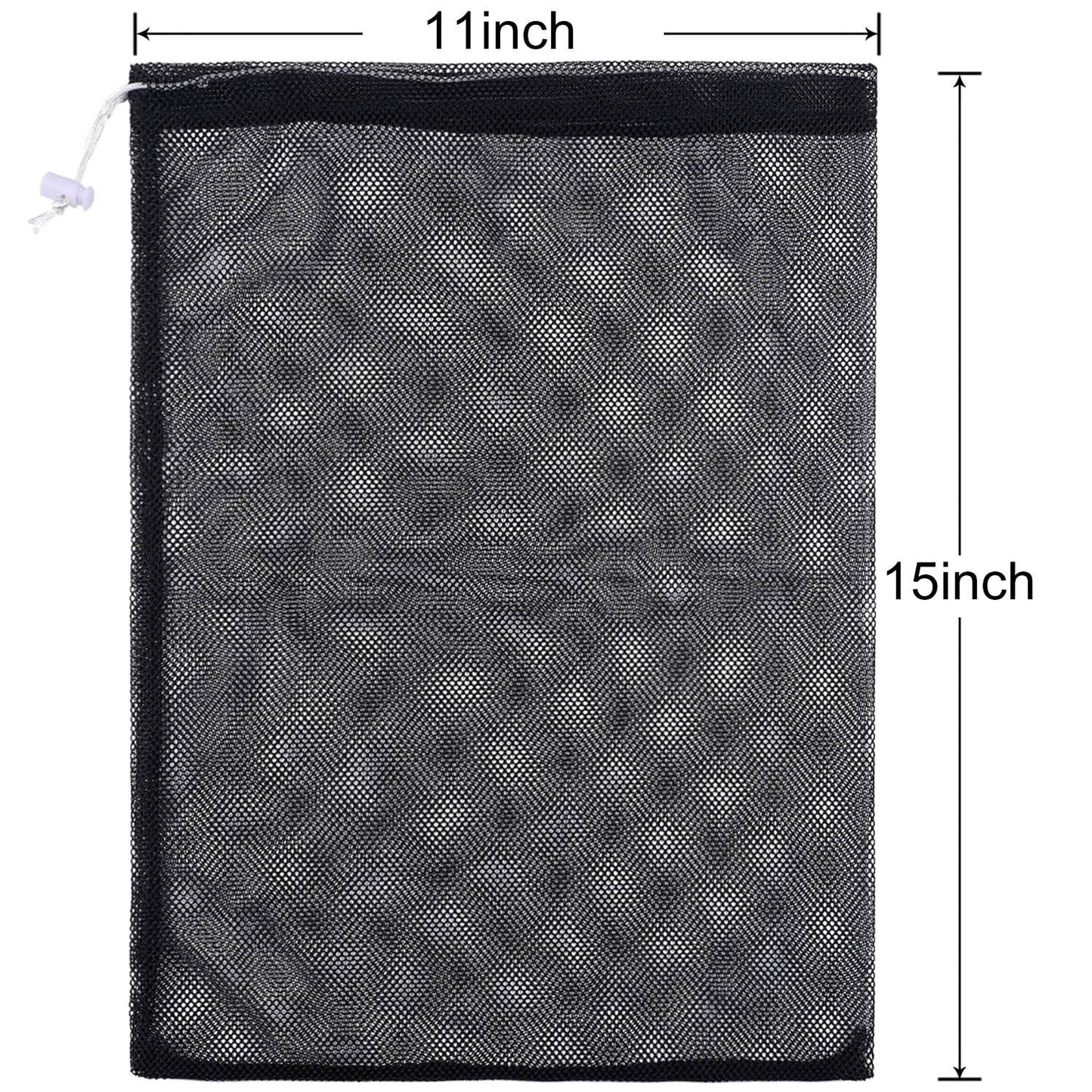 Frienda 6 Pieces Mesh Stuff Sack, 11 x 15 Inch Durable Nylon Drawstring Laundry Bag for Rinsing Beach Toys, Seashell Collecting, Mesh Bags and Travel(Black)