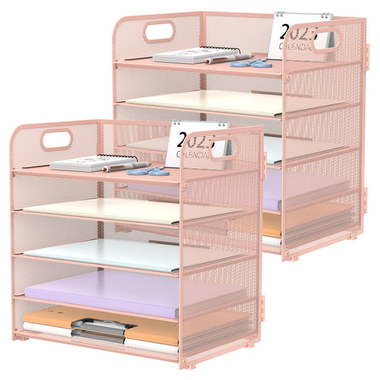 Supeasy 5 Trays Paper Organizer Letter Tray with Handle-Mesh Desk File Organizer, Paper Sorter Desk Organizer for Office, Home or School