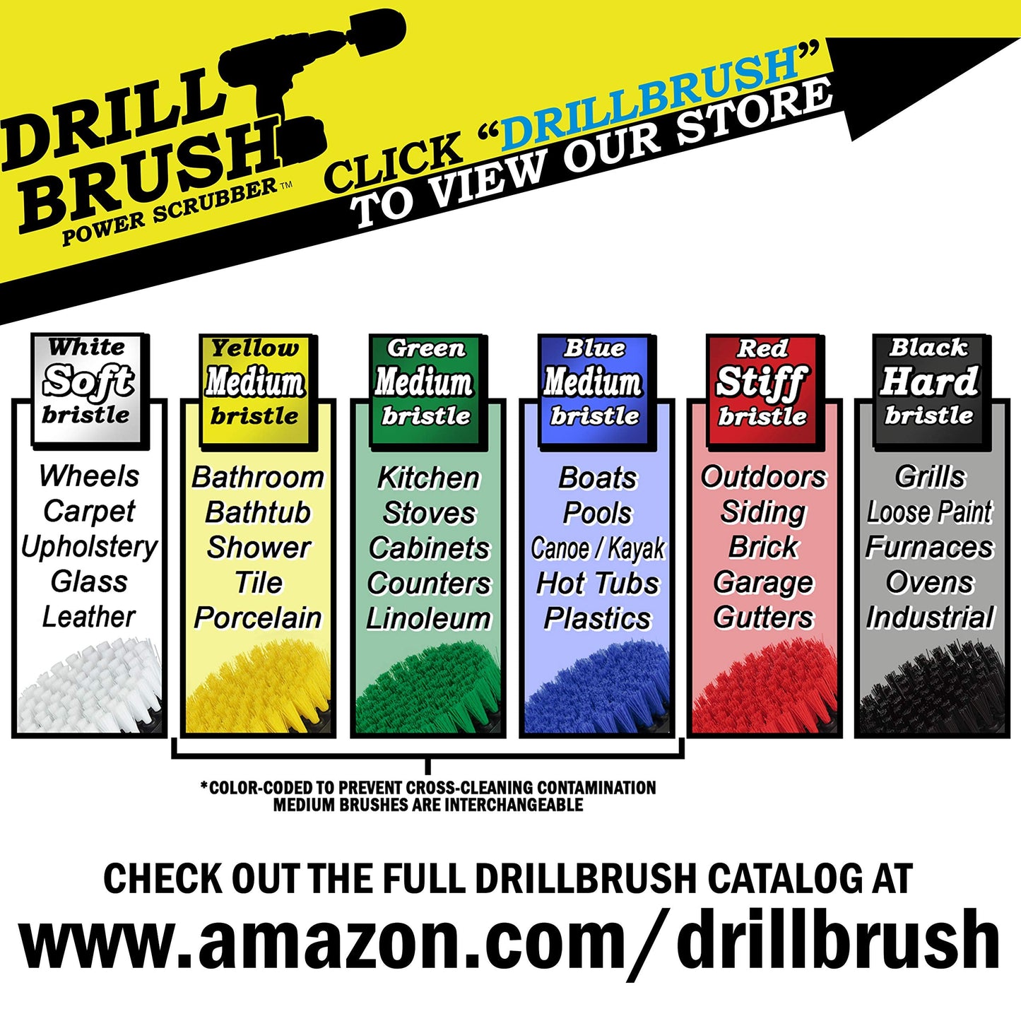 Drillbrush Drill Brush Attachment Set for Bathroom Cleaning – Power Scrubber Brush Kit for Tub, Tile, Shower, and Grout – All-Purpose Household Cleaning Brushes for Drill - Electric Grout Cleaner Kit
