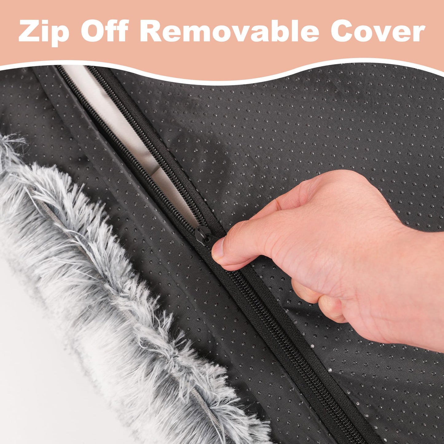 Bedfolks Waterproof Dog Crate Bed With Removable Washable Cover, Plush Faux Fur Pad for Large Dogs, Fluffy Kennel Bed 35"x23", Dark Grey