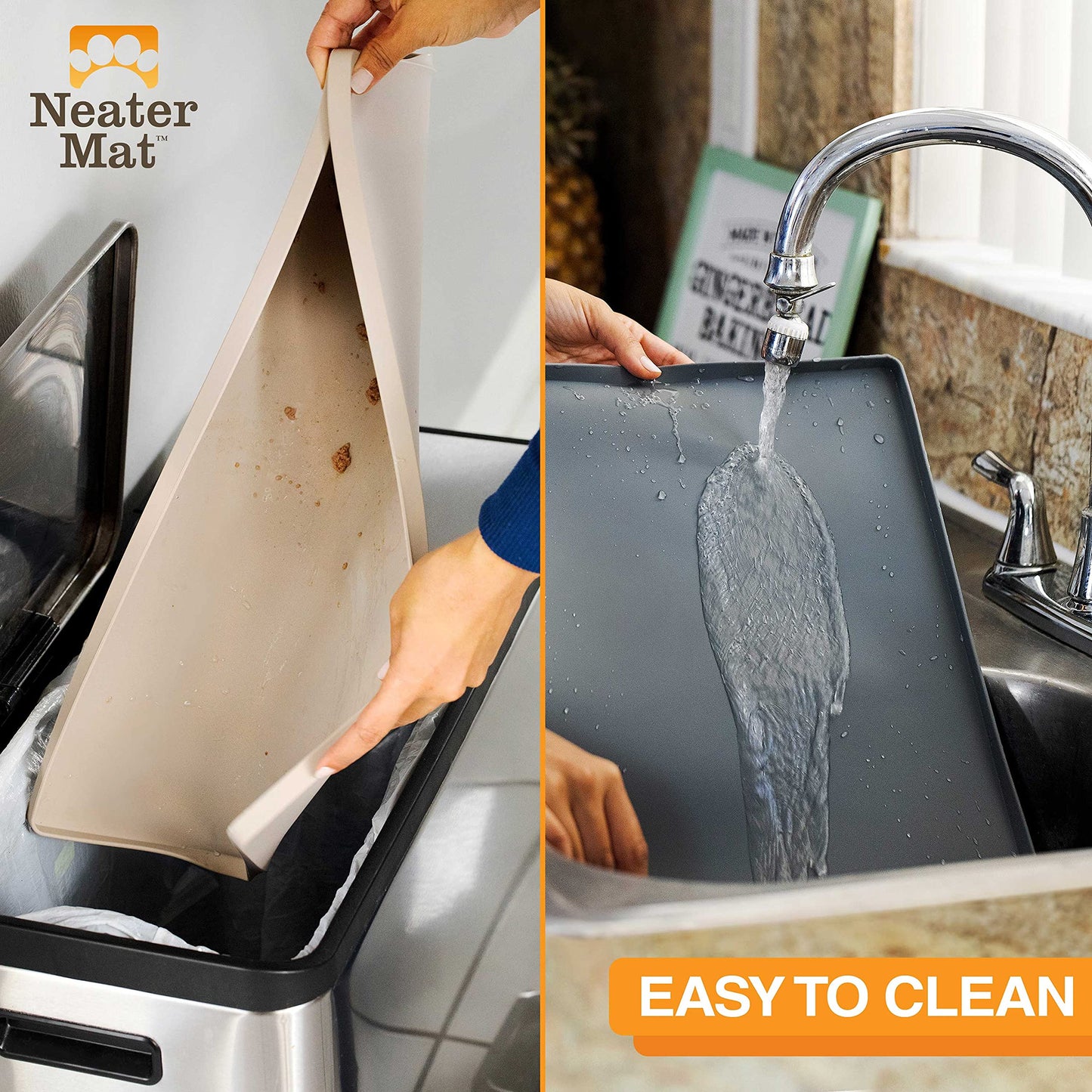 Neater Pet Brands Neater Mat - Waterproof Silicone Pet Bowls Mat - Protect Floors from Food & Water (19" x 12", Gunmetal)