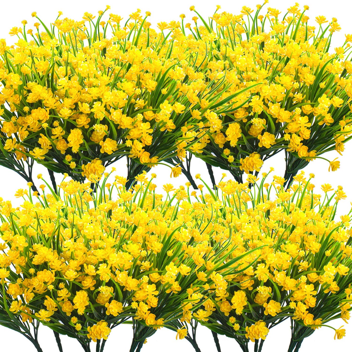 Grunyia Artificial Flowers, 20 Bundles Outdoor Fake Flowers for Decoration UV Resistant Faux Plastic Plants Garden Porch Window Box Décor (Yellow)