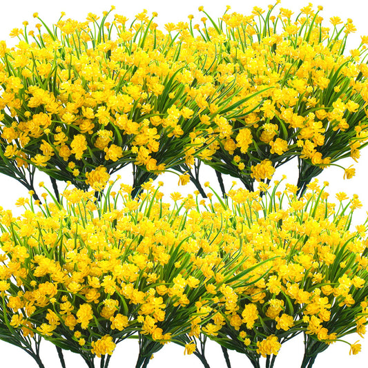 Grunyia Artificial Flowers, 20 Bundles Outdoor Fake Flowers for Decoration UV Resistant Faux Plastic Plants Garden Porch Window Box Décor (Yellow)