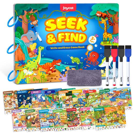 JoyCat Seek & Find Game Books - Preschool Learning Activity for Toddlers & Kids Ages 3-5, Travel Activities Toys for Road Trip Car Airplane, Busy Book, Birthday Gifts for Girls and Boys Ages 4-8