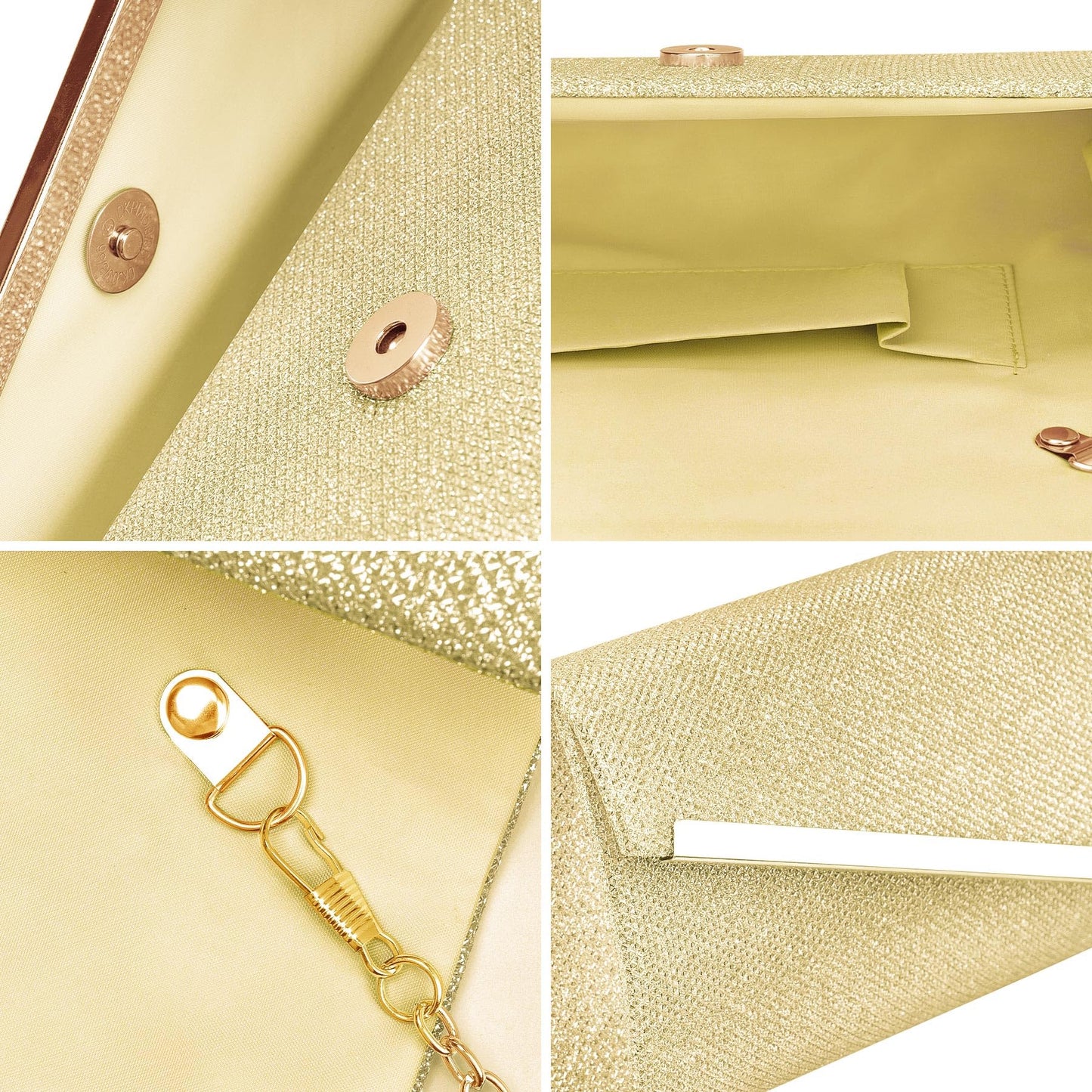 Larcenciel Glitter Evening Bag, Gold Envelope Clutch Purses for Women, Formal Ladies Sequin Handbag Crossbody Shoulder Wallet Perfect for Wedding, Guest Party, Prom, Cocktail, Date Night,9×4.7×2in