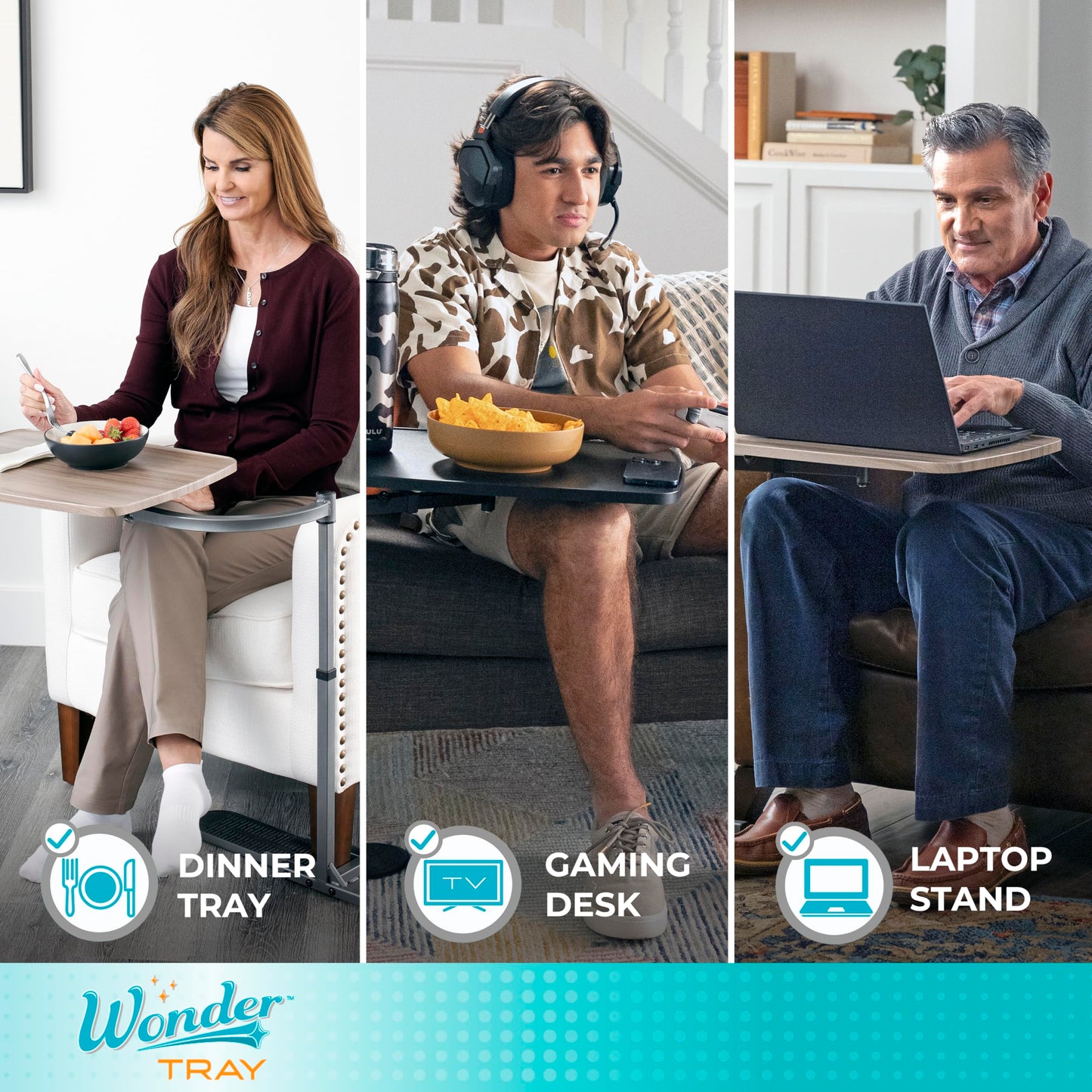 Stander Wonder Tray, Adjustable Swivel Table, Large Laptop Stand, Couch Desk, Side Tables & Gaming Bench, TV-Trays for Eating on Couches, Chairs, Recliners, Walnut