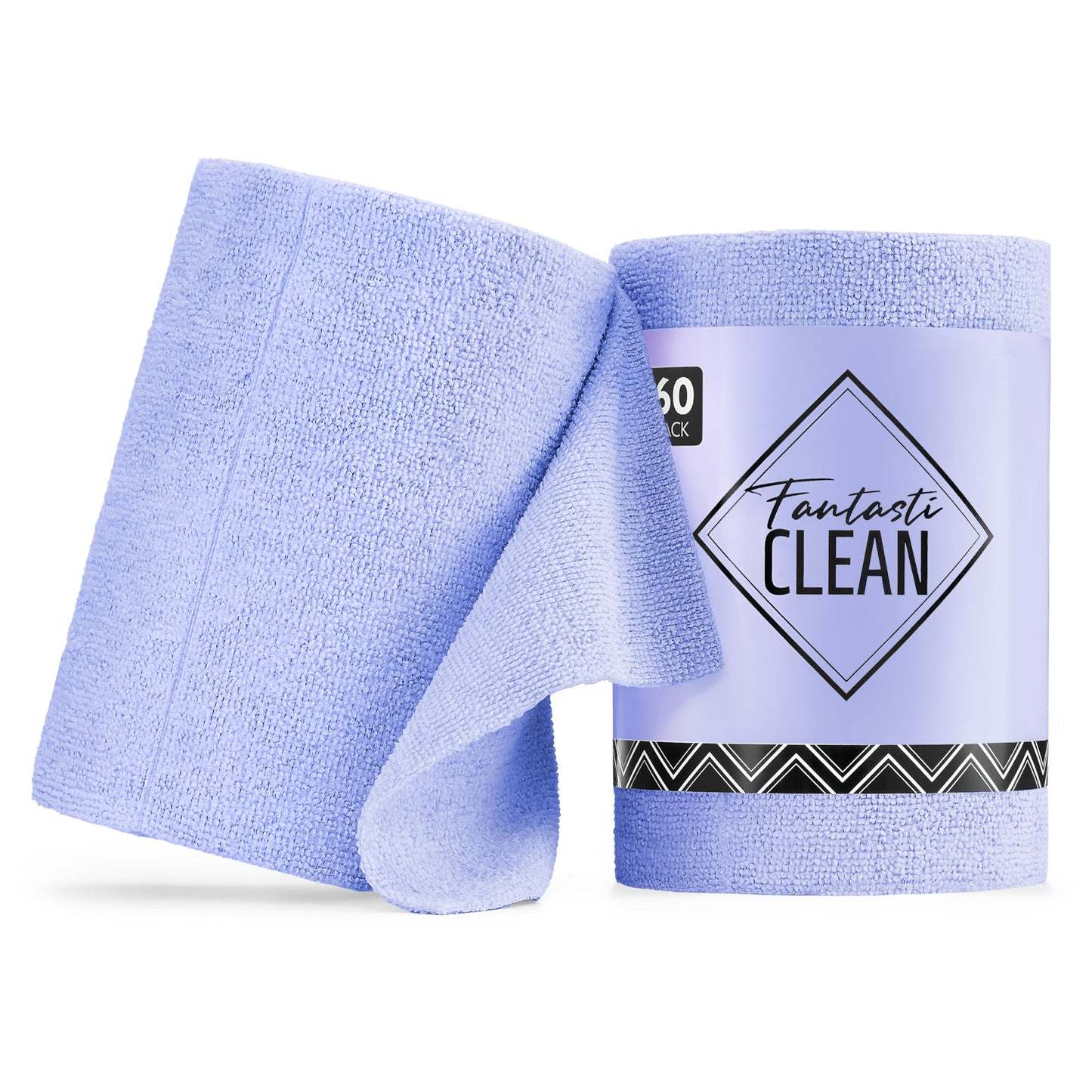 Fantasticlean Microfiber Cleaning Cloth Roll -60 Pack, Tear Away Paperless Towels, 8" x 8", Reusable Washable Rags, for Home Kitchen, Pet, Office, Indoor Outdoor, Compact and Portable (Light-Purple)