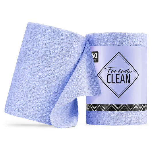 Fantasticlean Microfiber Cleaning Cloth Roll -60 Pack, Tear Away Paperless Towels, 8" x 8", Reusable Washable Rags, for Home Kitchen, Pet, Office, Indoor Outdoor, Compact and Portable (Light-Purple)