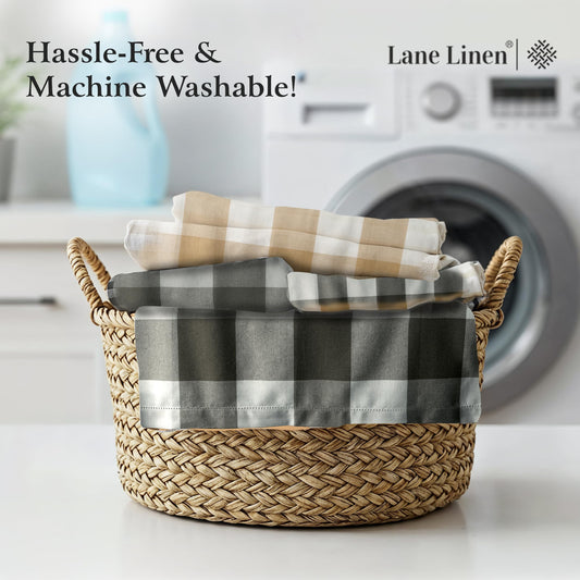 LANE LINEN 60 x 120 Inch Plaid Tablecloth Rectangle - Stain Resistant, Spillproof and Washable Gingham Table Cloth for Outdoor Picnic, Kitchen and Holiday Dinner, Black and White