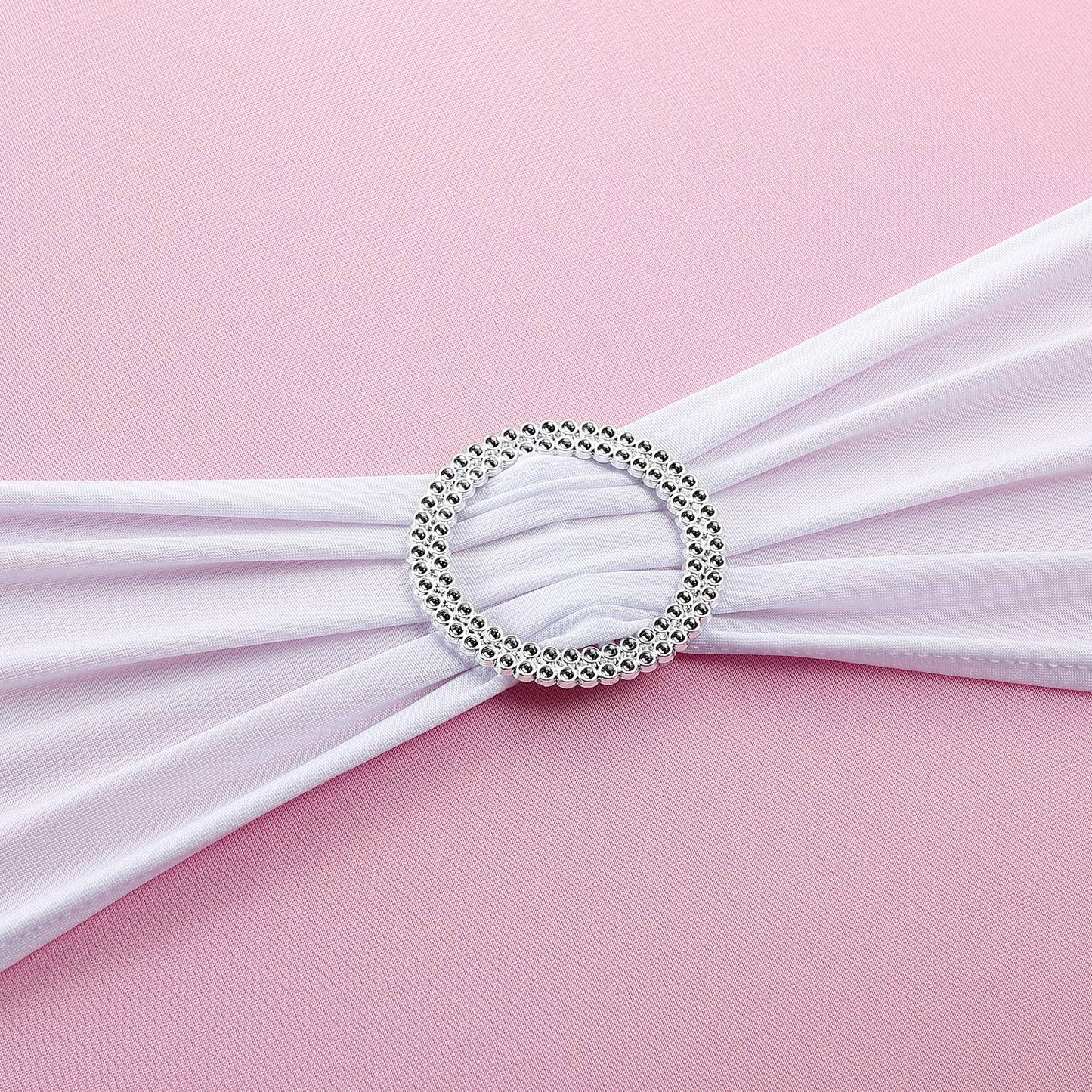 Peomeise 25pcs White Spandex Chair Sashes with Buckle Slider for Wedding, Party Decoration