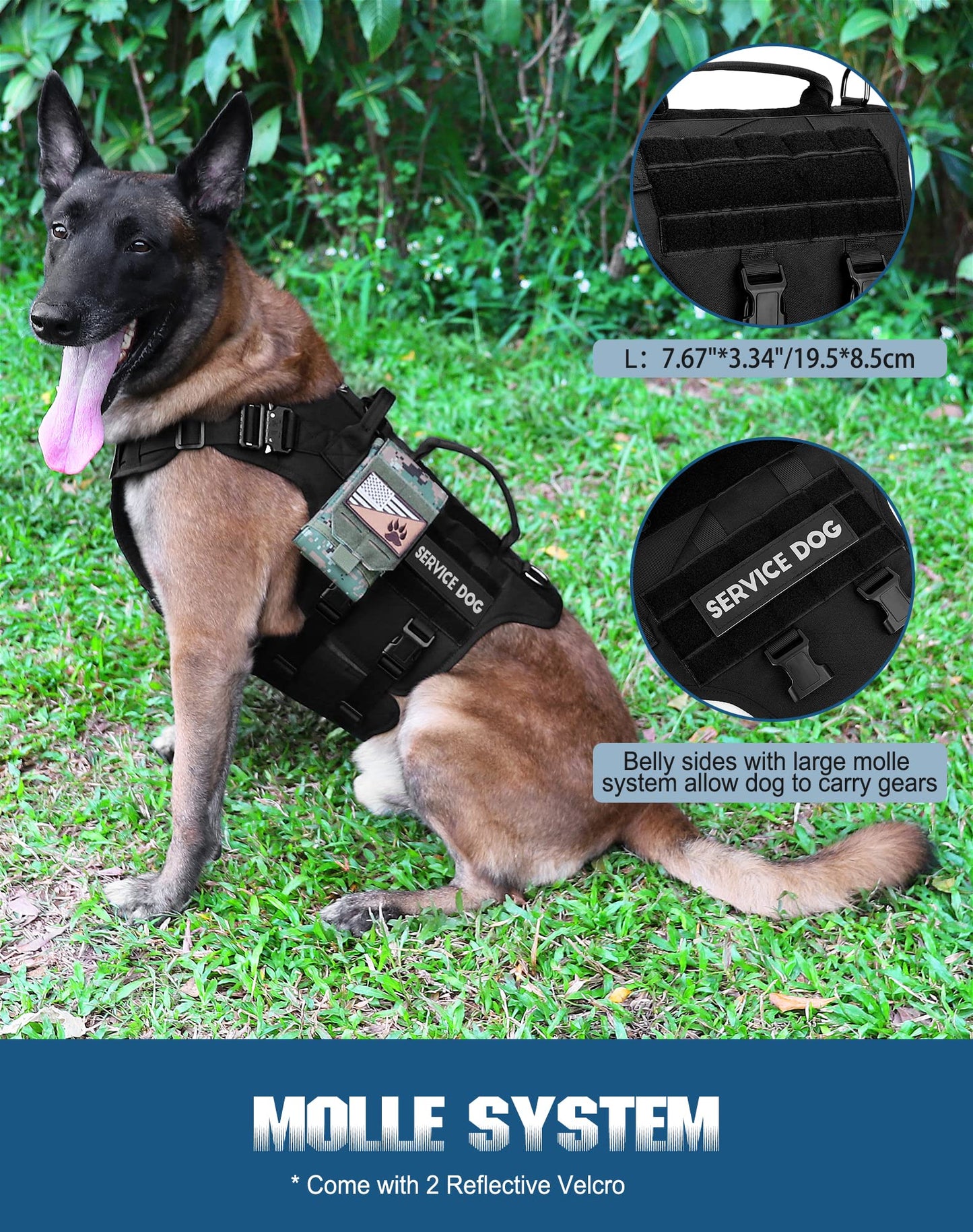 Tactical Dog Harness - PETNANNY Dog Harness Service Dog Vest for Large Breed Dog, Hook and Loop Panel for Service Dog Patchs, Work Dog MOLLE Vest with Handle for Walking Hiking Training(Black,L)