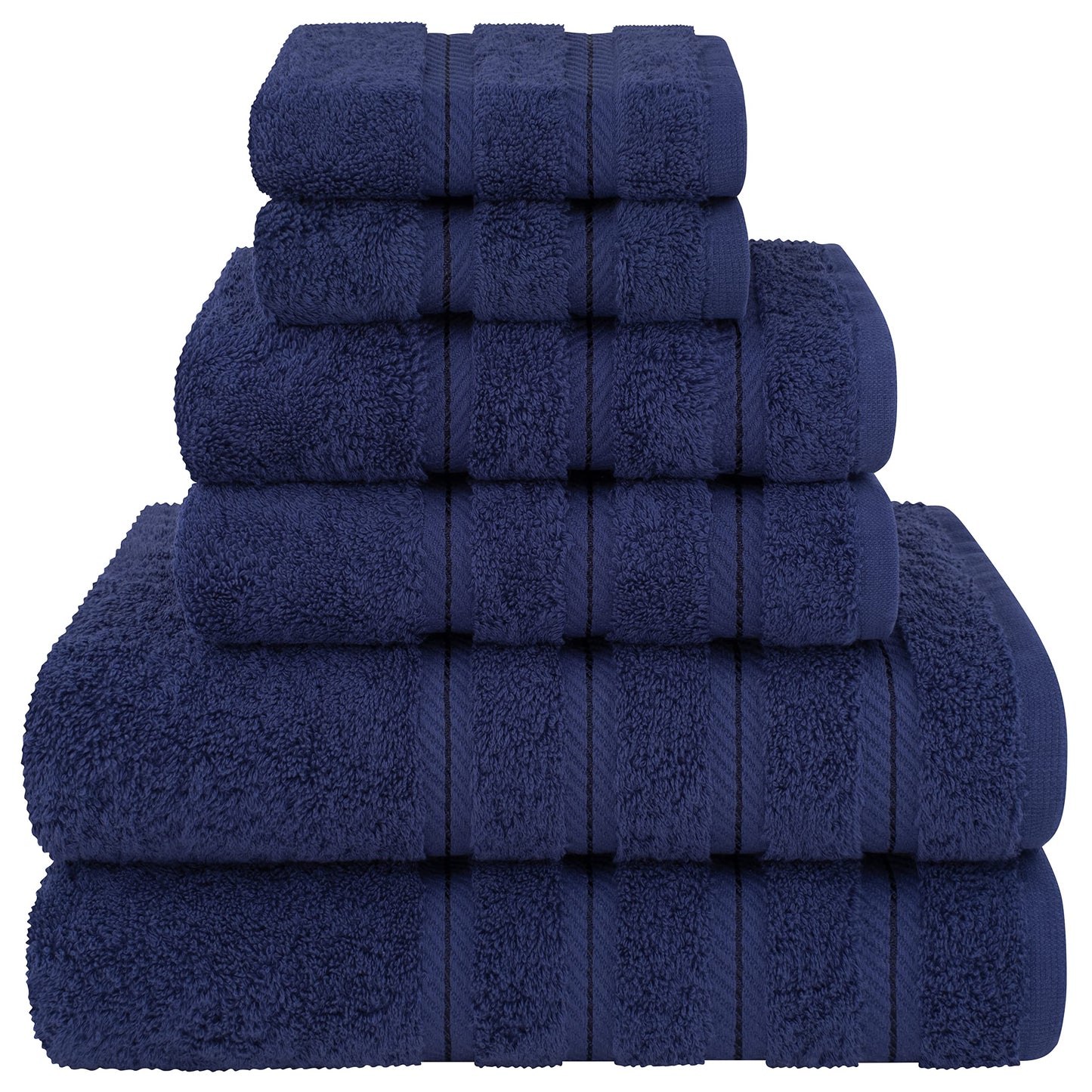 American Soft Linen Luxury 6 Piece Towel Set, 2 Bath Towels 2 Hand Towel 2 Washcloths, 600 GSM 100% Cotton Turkish Towels for Bathroom, Navy Blue Towel Sets