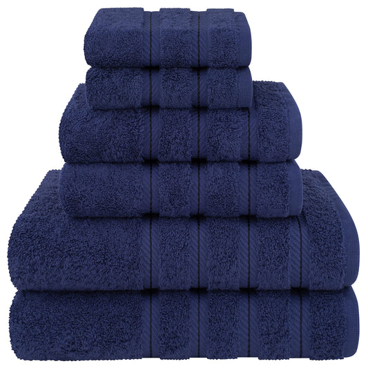 American Soft Linen Luxury 6 Piece Towel Set, 2 Bath Towels 2 Hand Towel 2 Washcloths, 600 GSM 100% Cotton Turkish Towels for Bathroom, Navy Blue Towel Sets