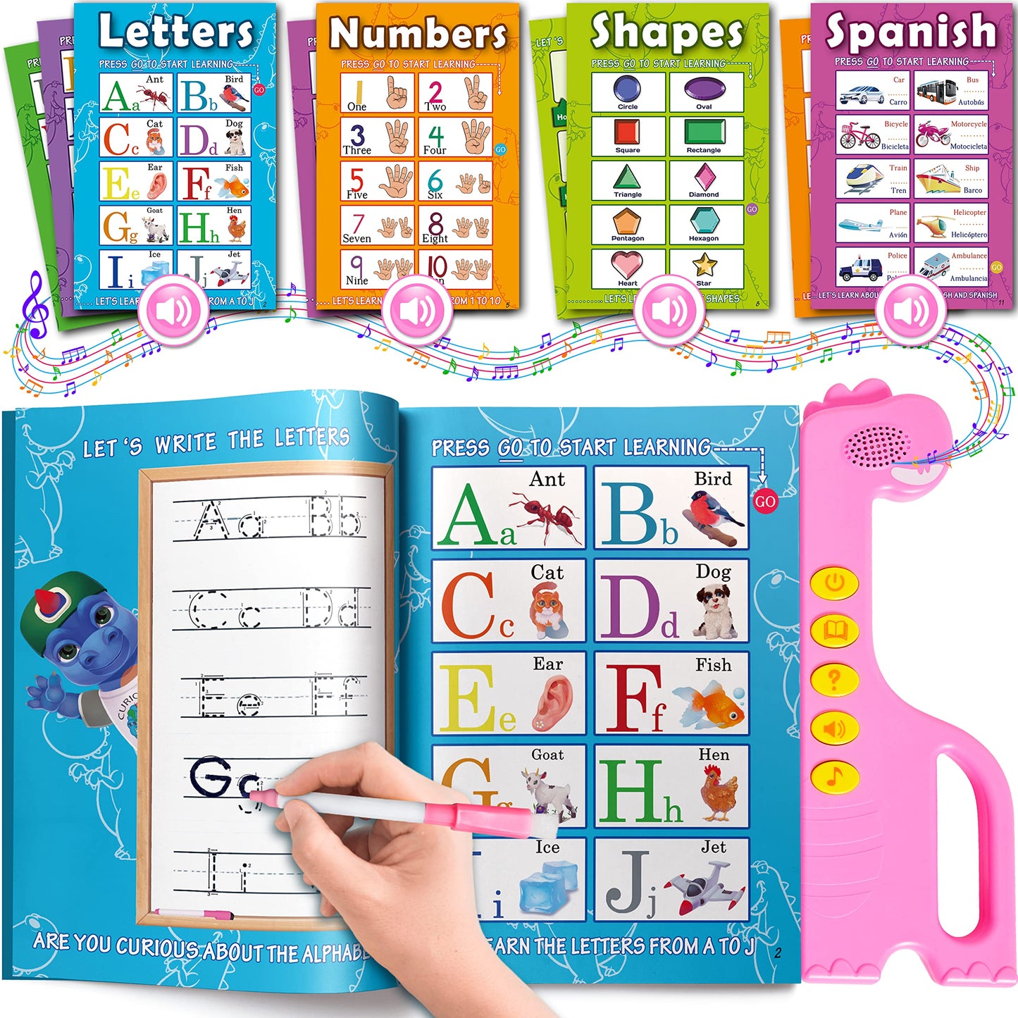 Curious 2 Learn ABC Learning for Toddlers, Busy Book, Speech Therapy, Alphabet Sound Book, Preschool Learning Activities, Letter Tracing, English & Spanish, Educational Toys - Age 3+ Girls / Boys