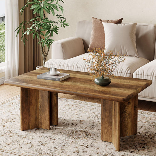 Tribesigns Rectangle Coffee Table, 47.24-Inch Farmhouse Low Cocktail Tea Table, Home Living Room Center Furniture, Rustic Brown