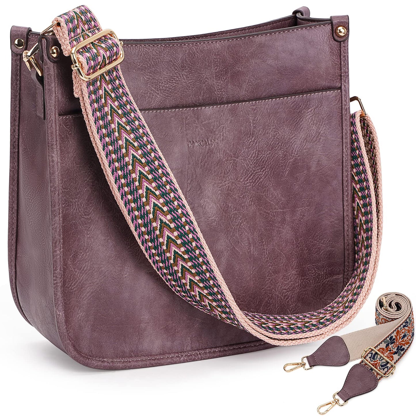 HKCLUF Crossbody Bags for Women Trendy Vegan Leather Hobo Handbags With 2pcs Adjustable Guitar Strap Crossbody Purse For Women(Purple)