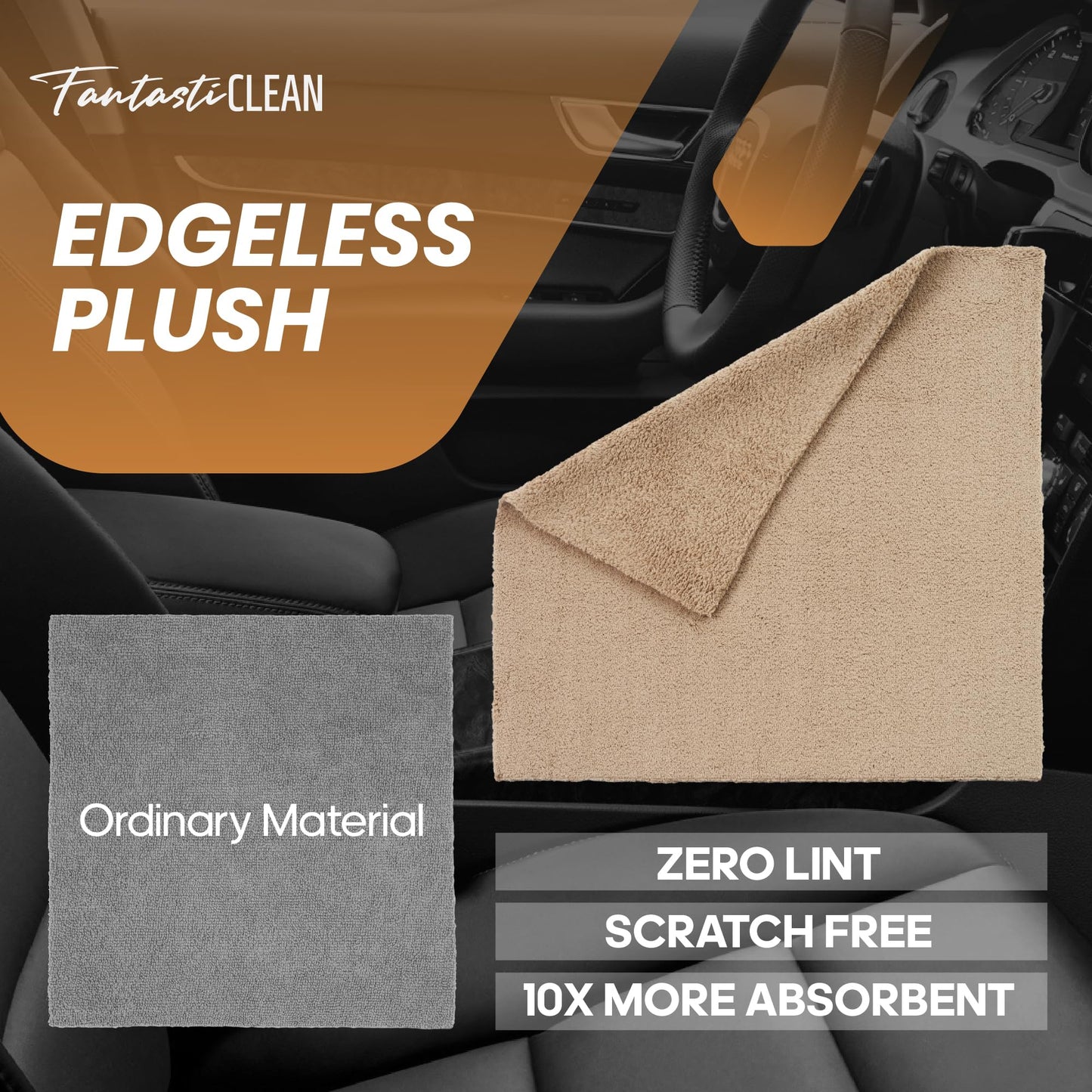 Fantasticlean Microfiber Towels for Cars, Tear Away Car Detailing Cloth Roll, RV Boat Drying Polishing, Edgeless Plush, Coral Fleece, Ultra Absorbent, Scratch-Free, 14" x 14", 20 Pack (Tan)