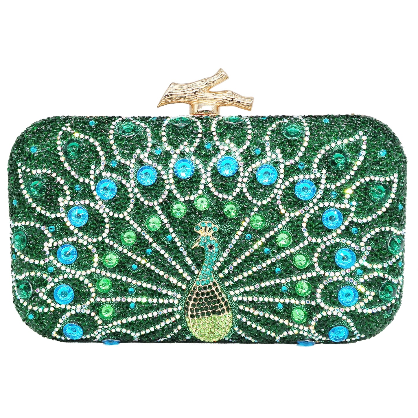 MAIRLOM Rhinestone Clutch Purses for Women Evening Wedding Formal - Round Pearl Clasp Handbag - Crystal Diamond Bag(Square Peacock Green)