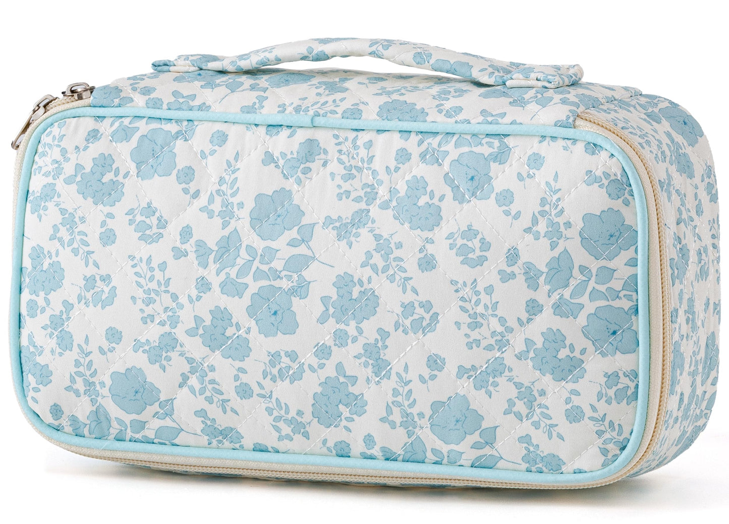 HBselect Quilted Makeup Bag, Portable Cotton Large Travel Makeup Bag, Cute Coquette Pink Floral Cosmetic Bags Toiletry Bags for Women Teen Girls Mom