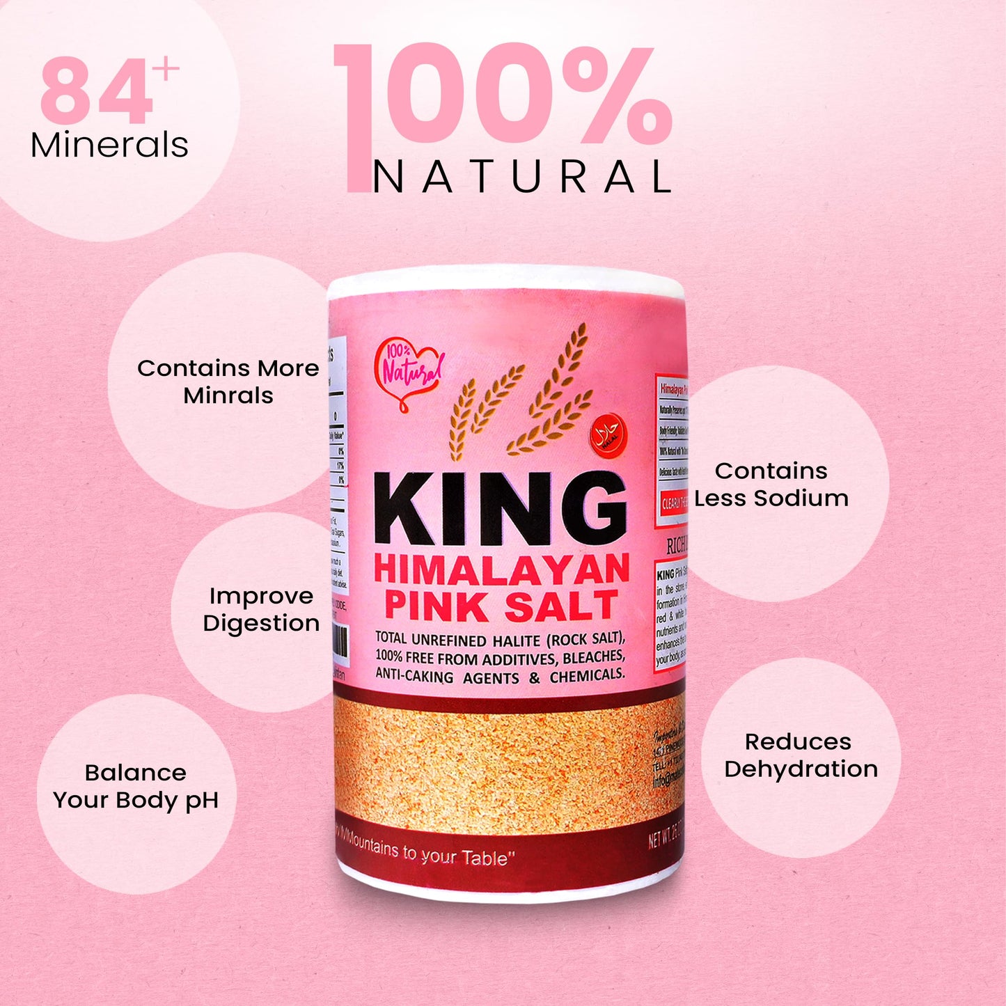 KING Certified Himalayan Pink Salt - Fine Grain, 737g/1.62lbs | Natural Minerals-Rich Salt for Cooking,Seasoning & Grinder Refill
