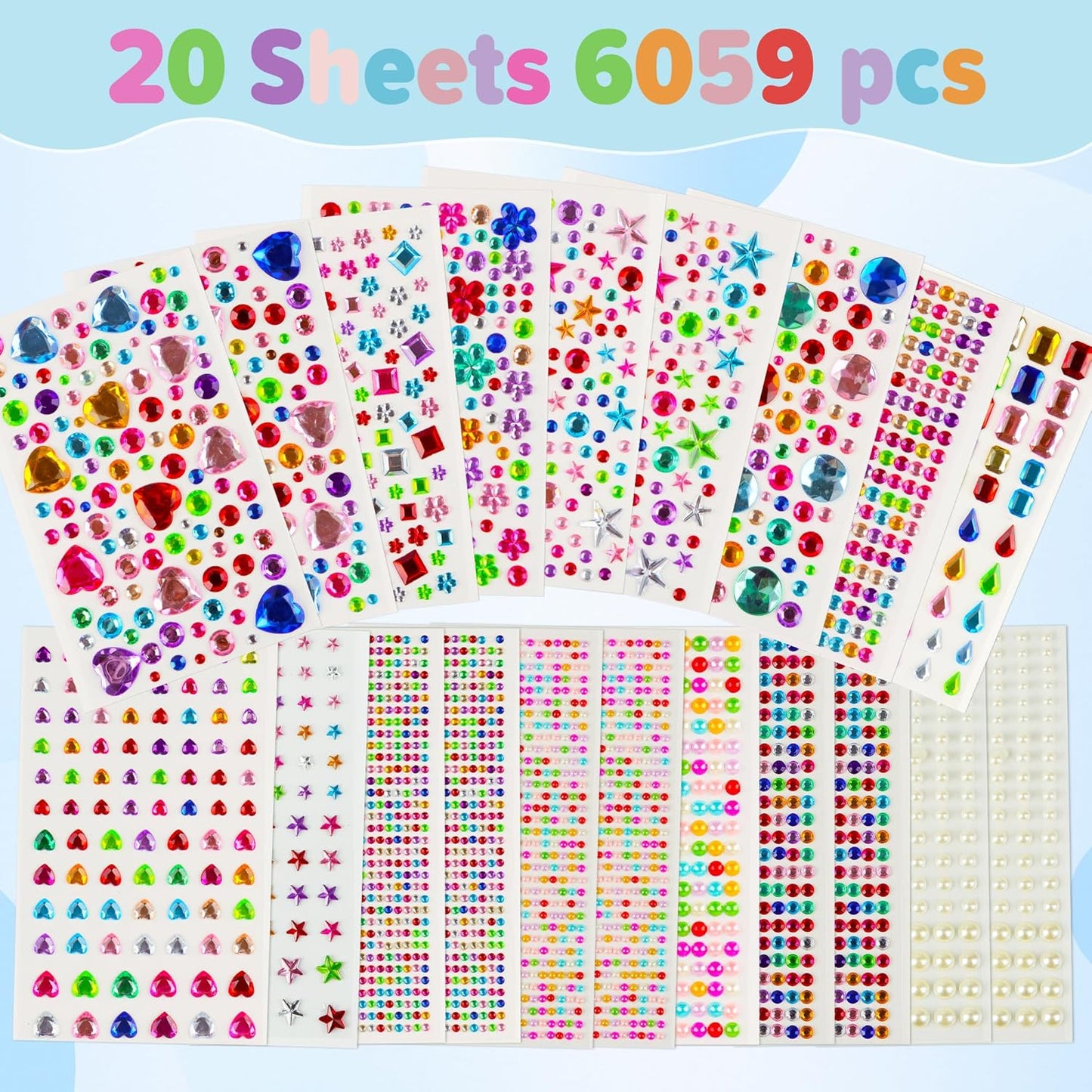 6059 PCS Gem Stickers,Gem for Crafting,Jewels Rhinestones for Crafts,Self Adhesive Stick on Gems Gemstones Diamond Stickers for Face Scrapbook Supplies DIY Craft Art,Heart Pearl Small Sticker for Kids
