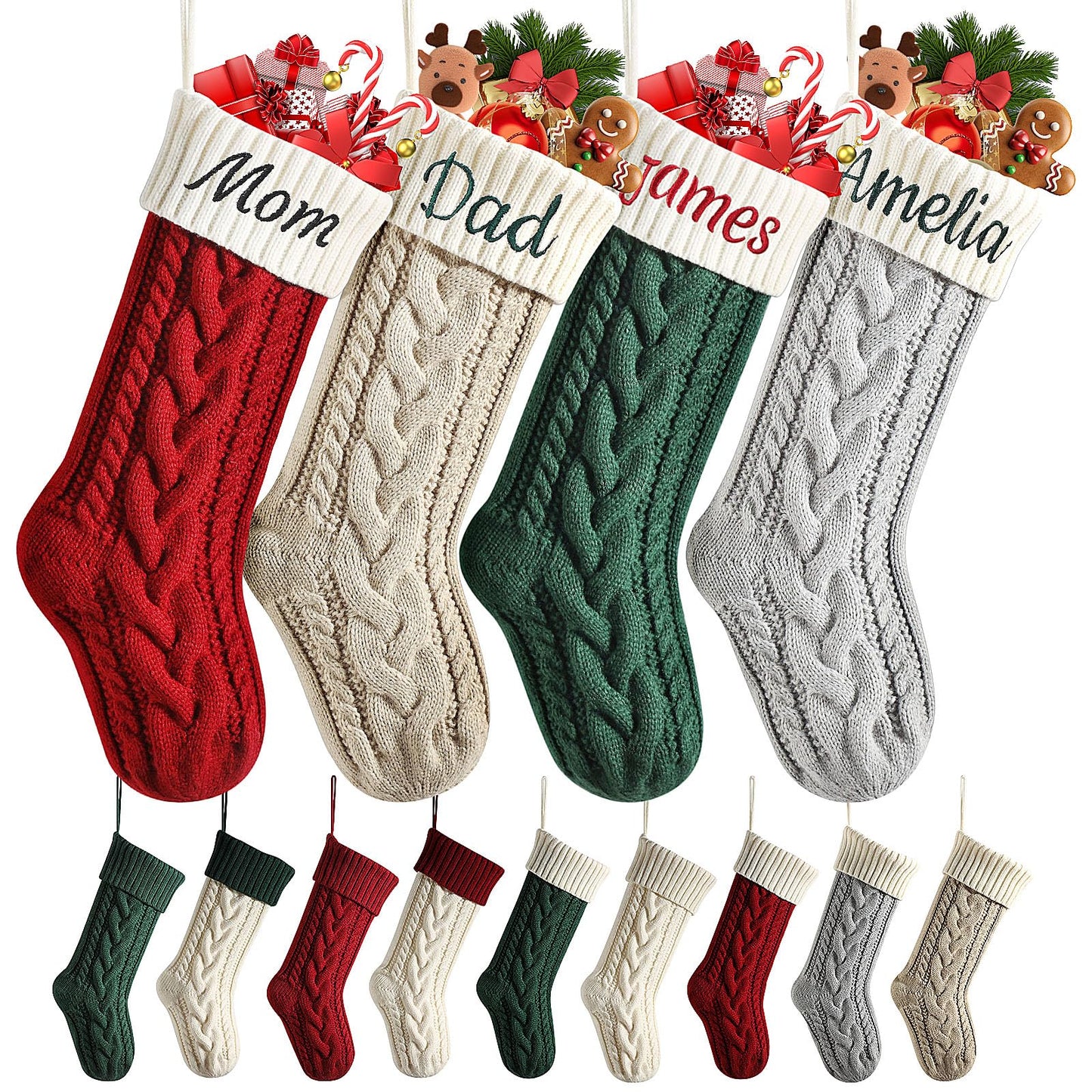 Personalized Christmas Stockings, 18” Large Custom Stockings with Embroidered Name, 1 Pack Knitted Xmas Stocking for Kids,Holiday and Family Stocking for Fireplace Christmas Party Decoration (A)