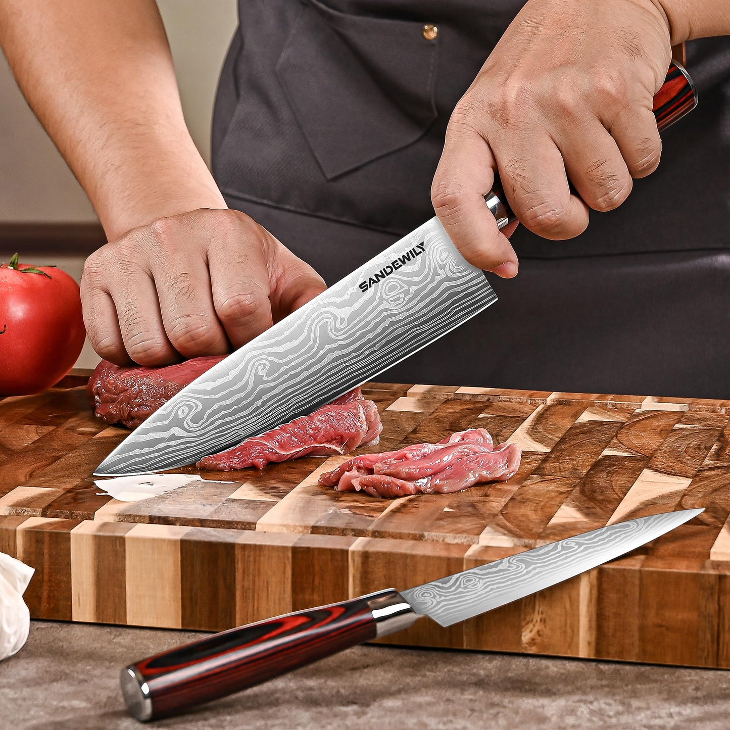 SANDEWILY Japanese Kitchen Chef Knife Set & Sheaths 3PCS High Carbon Stainless Steel Ultra Sharp Knives 8" Chefs Knife 7" Cutting Knife 5" Utility Knife with Gift Box for Home Restaurant