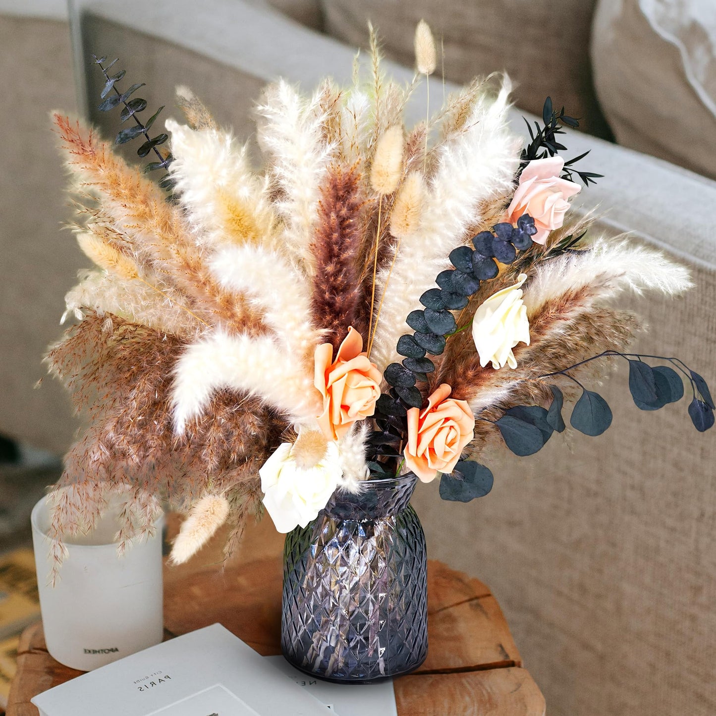Dried Flower Bouquet | Pampas Grass Decor | Floral Arrangements for Home & Wedding | Boho, Rustic, and Modern Decorations (Without vase)