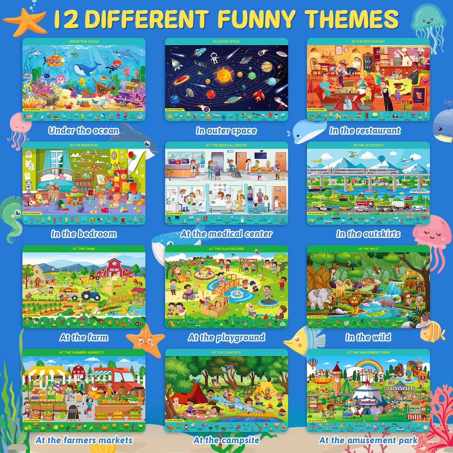 Search and Find Books for Kids Ages 3,4,5,6, Preschool Learning Activities, Educational Reusable Mats for Toddlers, Travel Game Toys for Road Trip Train, Art & Crafts, Birthday Gifts for Girl and Boy