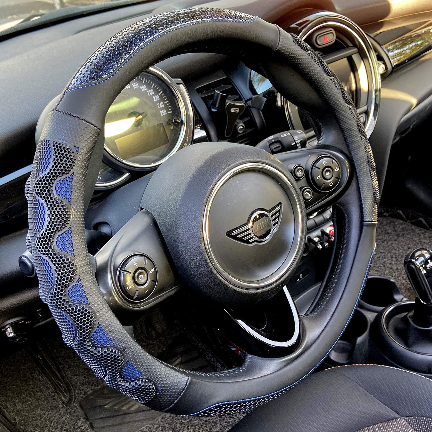 PINCTROT Steering Wheel Cover Great Grip with 3D Honeycomb Anti-Slip Design, Universal 14.5-15 Inch (All Black)