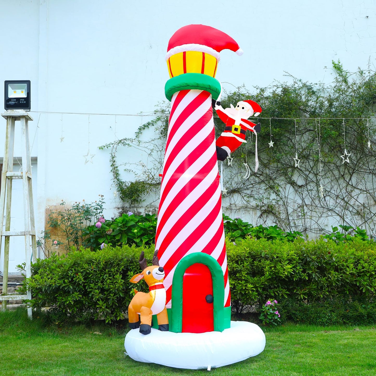 Lulu Home 10FT Christmas Inflatable Decoration, Giant Lighted Lighthouse Blowups with Santa and Reindeer, Air-Blown Ornaments with Storage Bags for Xmas Winter Yard Lawn Garden Outdoor Decor