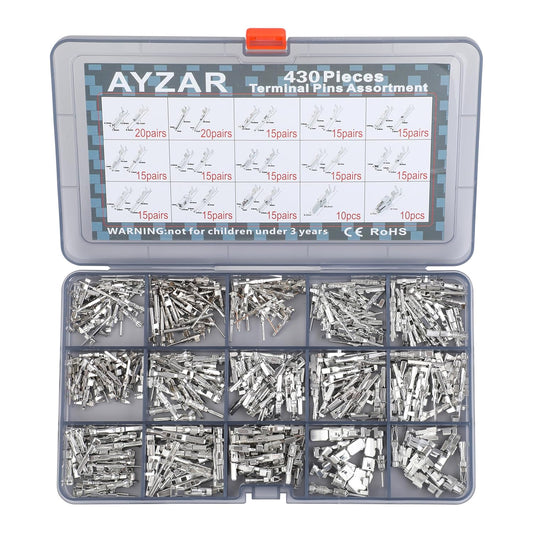 430Pcs 28types Automotive Car Electrical Terminal Pins auto Connectors Kit Metri-Pack pins kit Male&Female Wire Connector Terminal Wire Harness Wiring 0.6/1/1.2/1.5/1.8/2.2/2.8/6.3mm